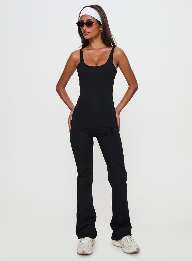 Full-time Flared Backless Active Romper Black Product Image