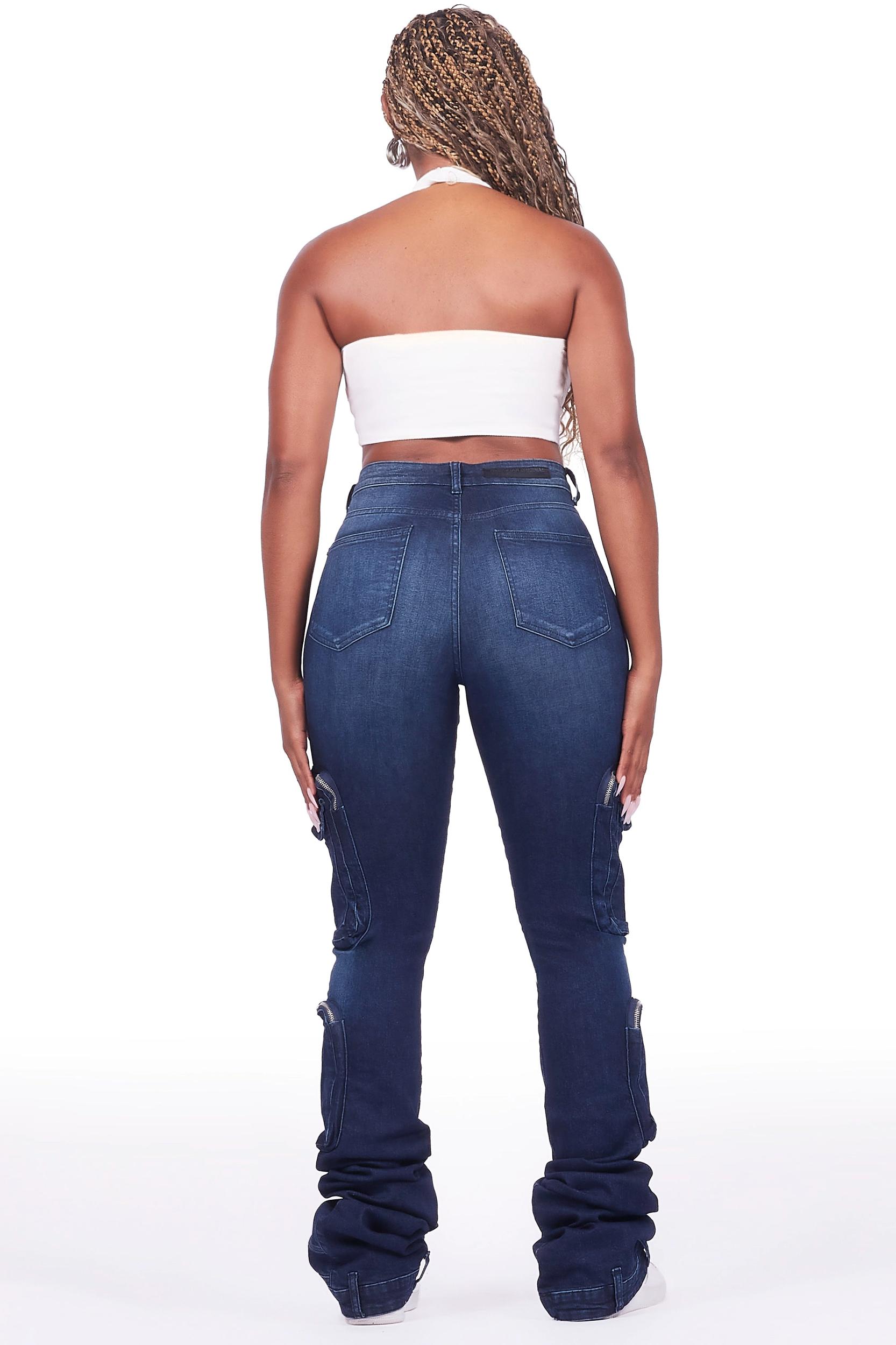 Alisson Dark Wash Cargo Super Stacked Jean Female Product Image
