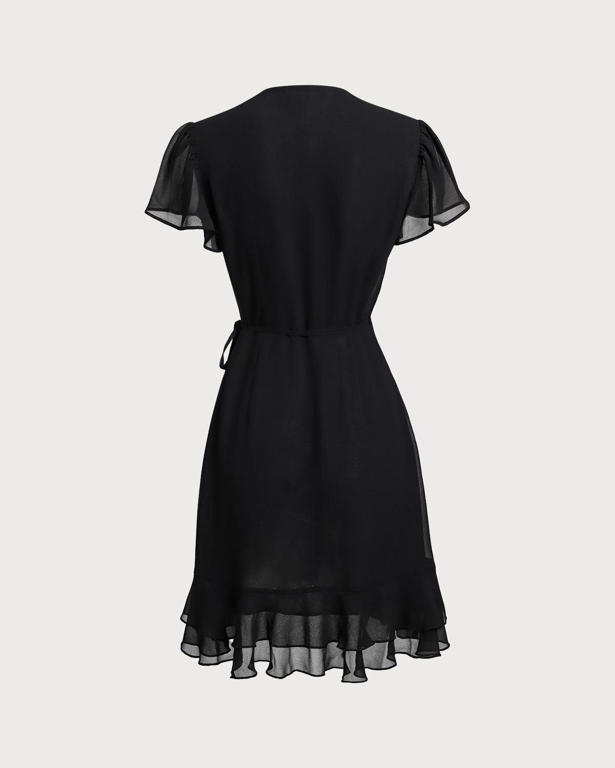 Black V Neck Chiffon Mini Dress Product Image