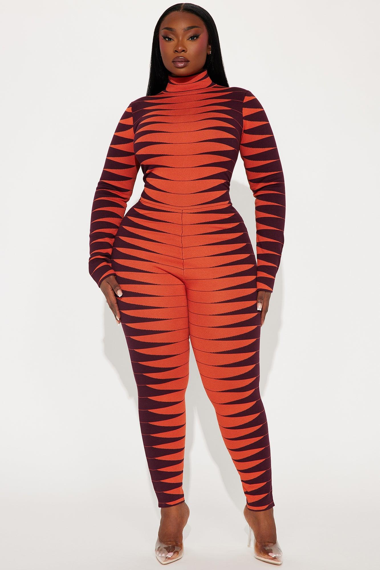 Made For Fun Sweater Jumpsuit - Rust/combo Female Product Image