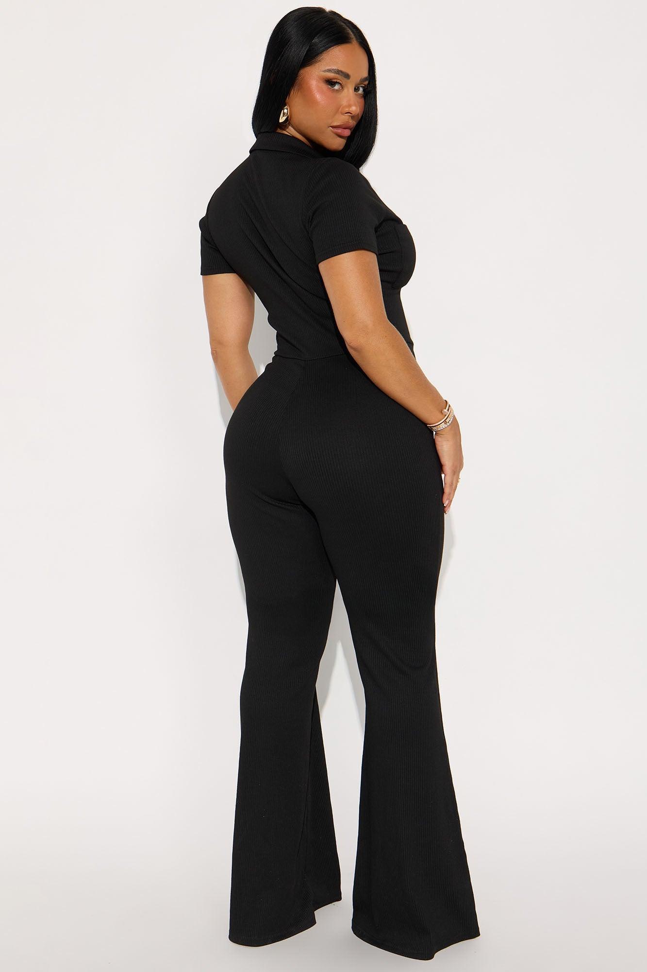 Betsy Ribbed Short Sleeve Jumpsuit - Black Female Product Image