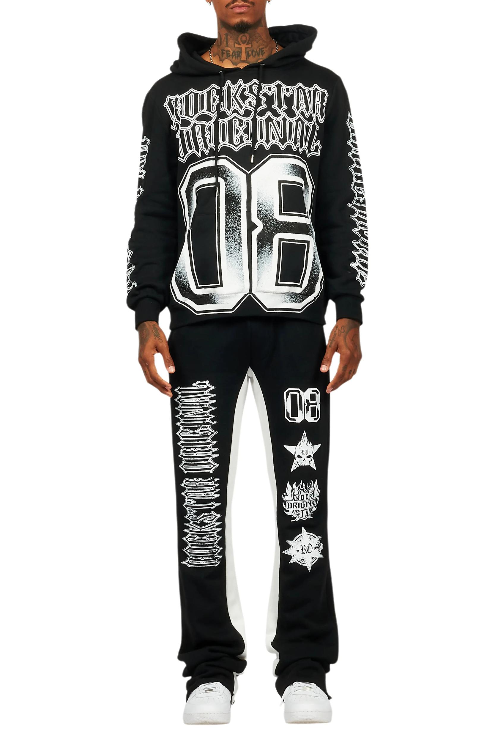 Alim Black/White Hoodie/Baggy Track Pant Set Male Product Image