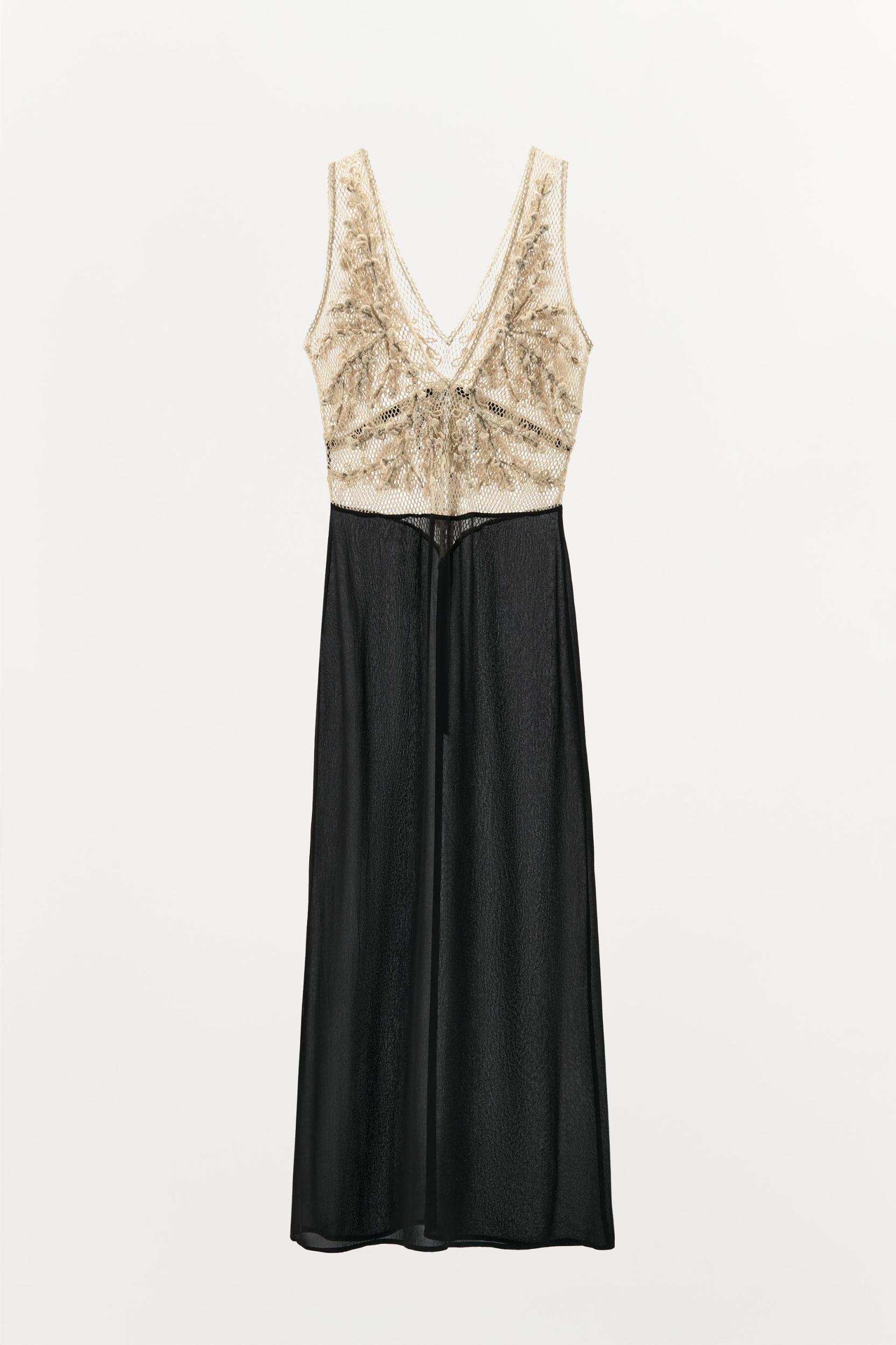 BEADED TEXTURED COMBINATION DRESS Product Image