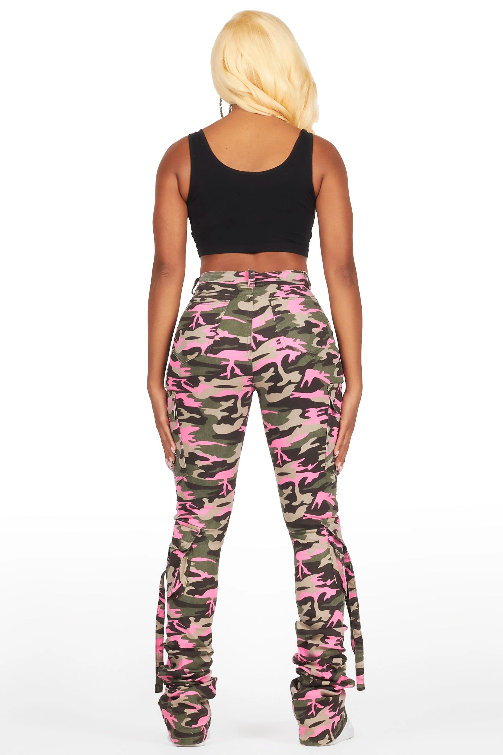 Rakesha Pink/Green Camo Cargo Super Stacked Jean Female Product Image