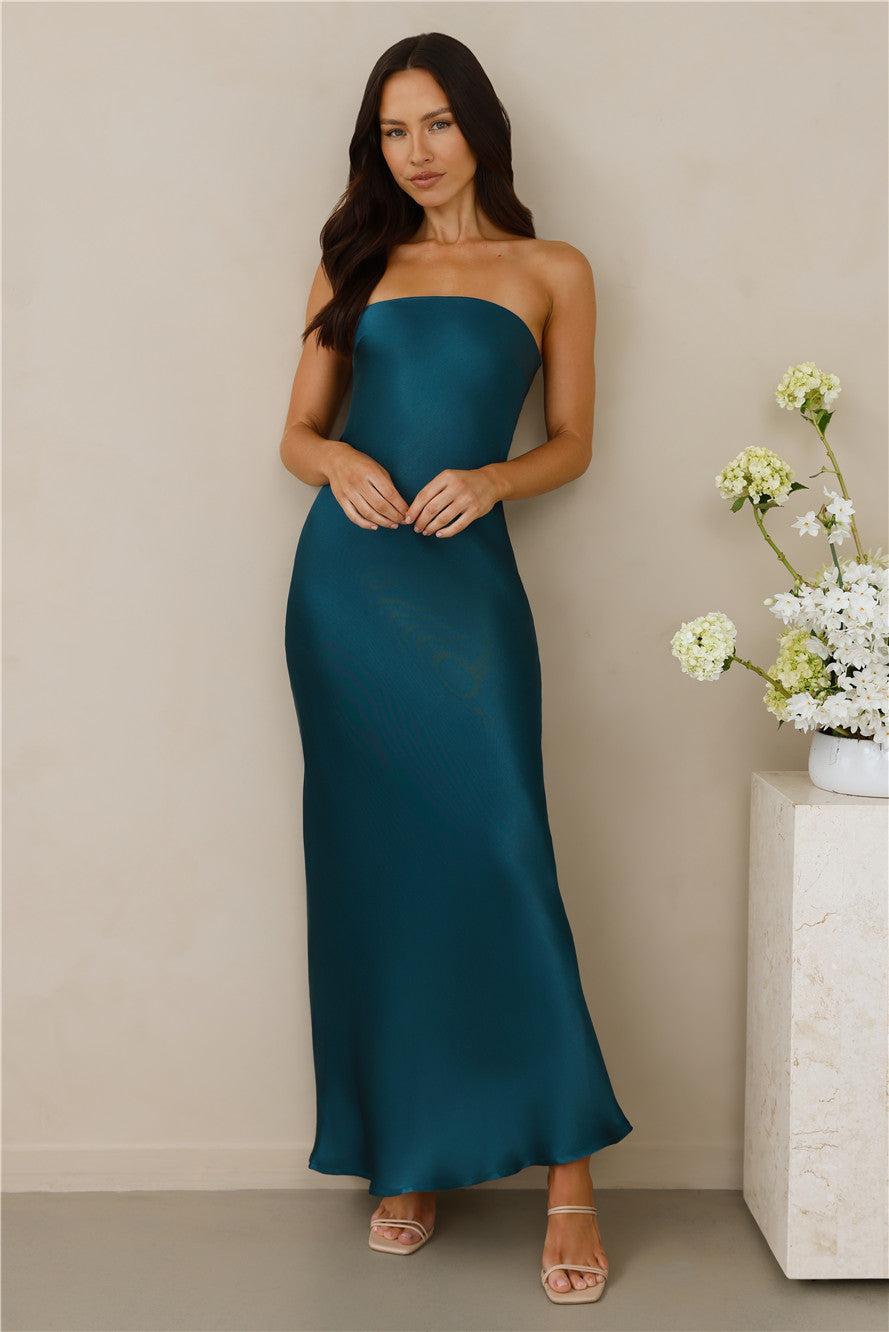 The Felicity Strapless Satin Maxi Dress Teal Product Image