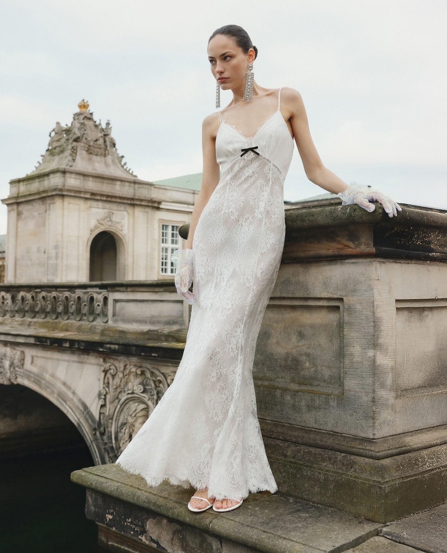 White Strappy Floral Lace Maxi Dress Product Image