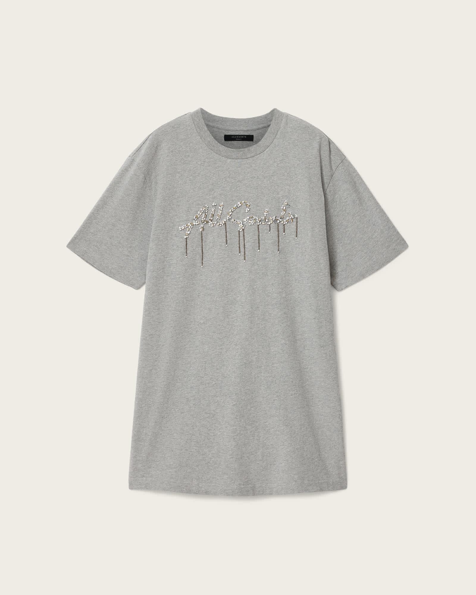 Chains Embellished T-Shirt Mini Dress Grey Melange | ALLSAINTS US Product Image