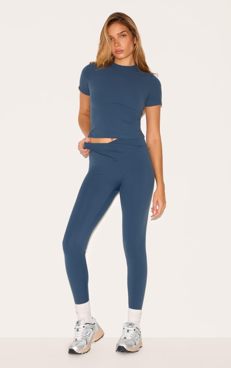 Midnight Blue Ultimate Sculpt Longline Short Sleeve Gym Top Product Image