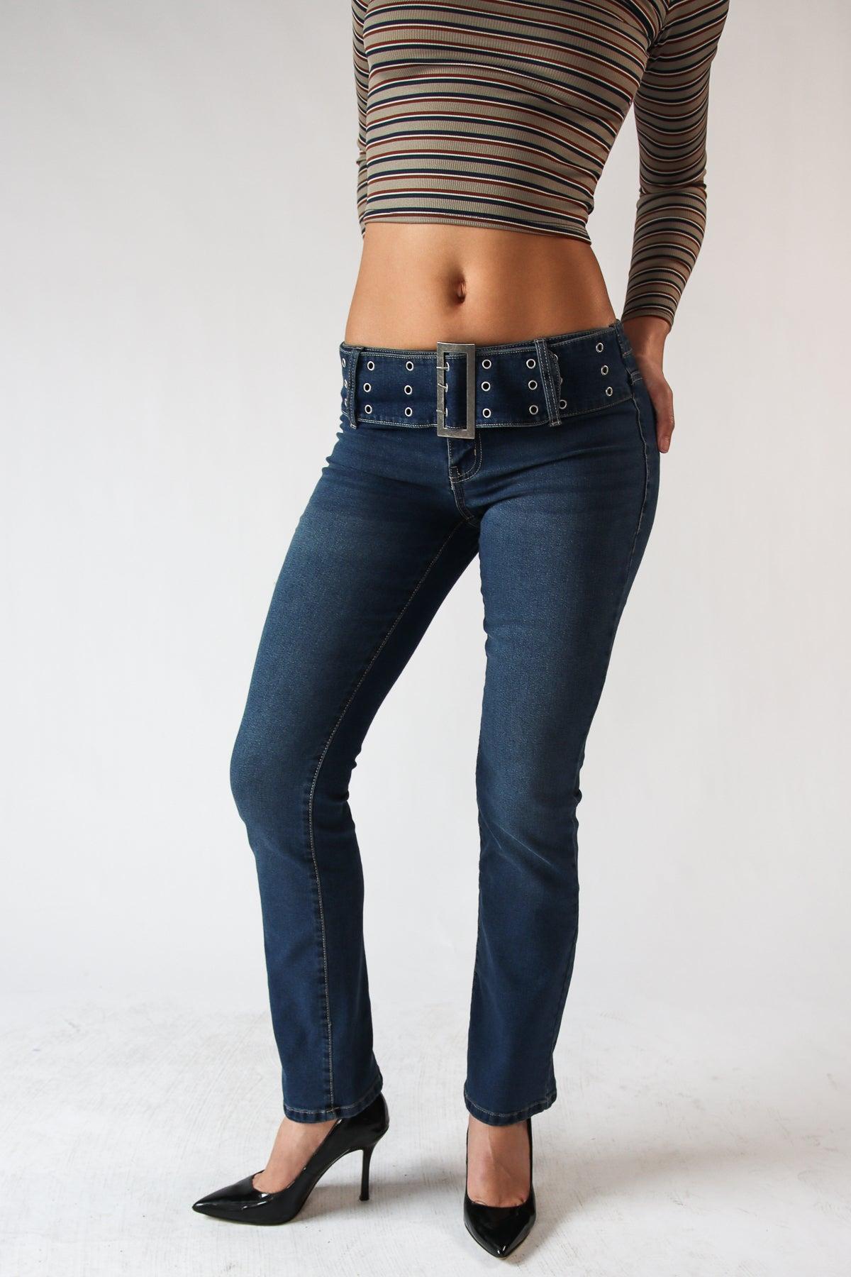 Low Rise Bootcut Belted Jeans Product Image