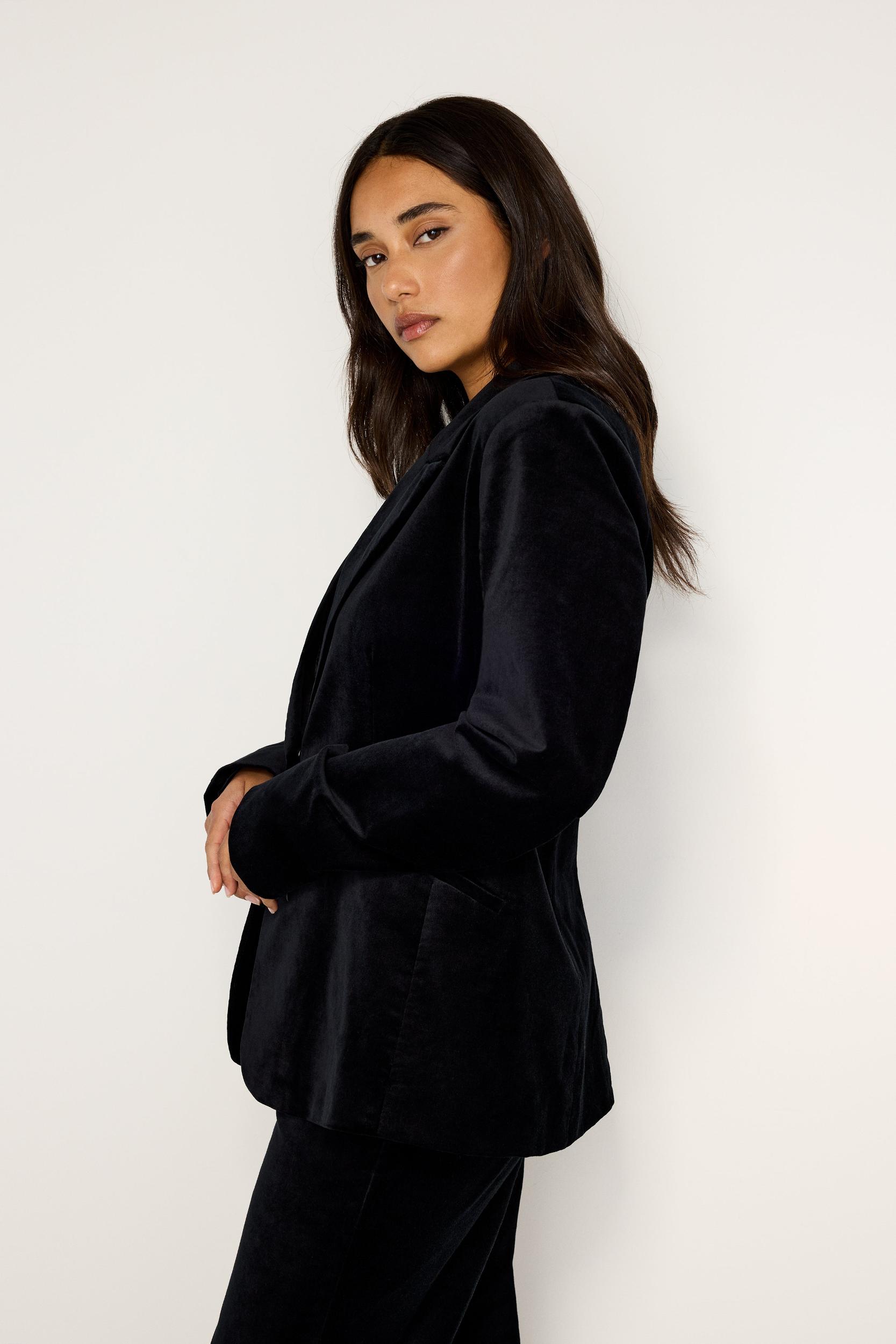VELVET SCULPTED BLAZER | BLACK001 Product Image