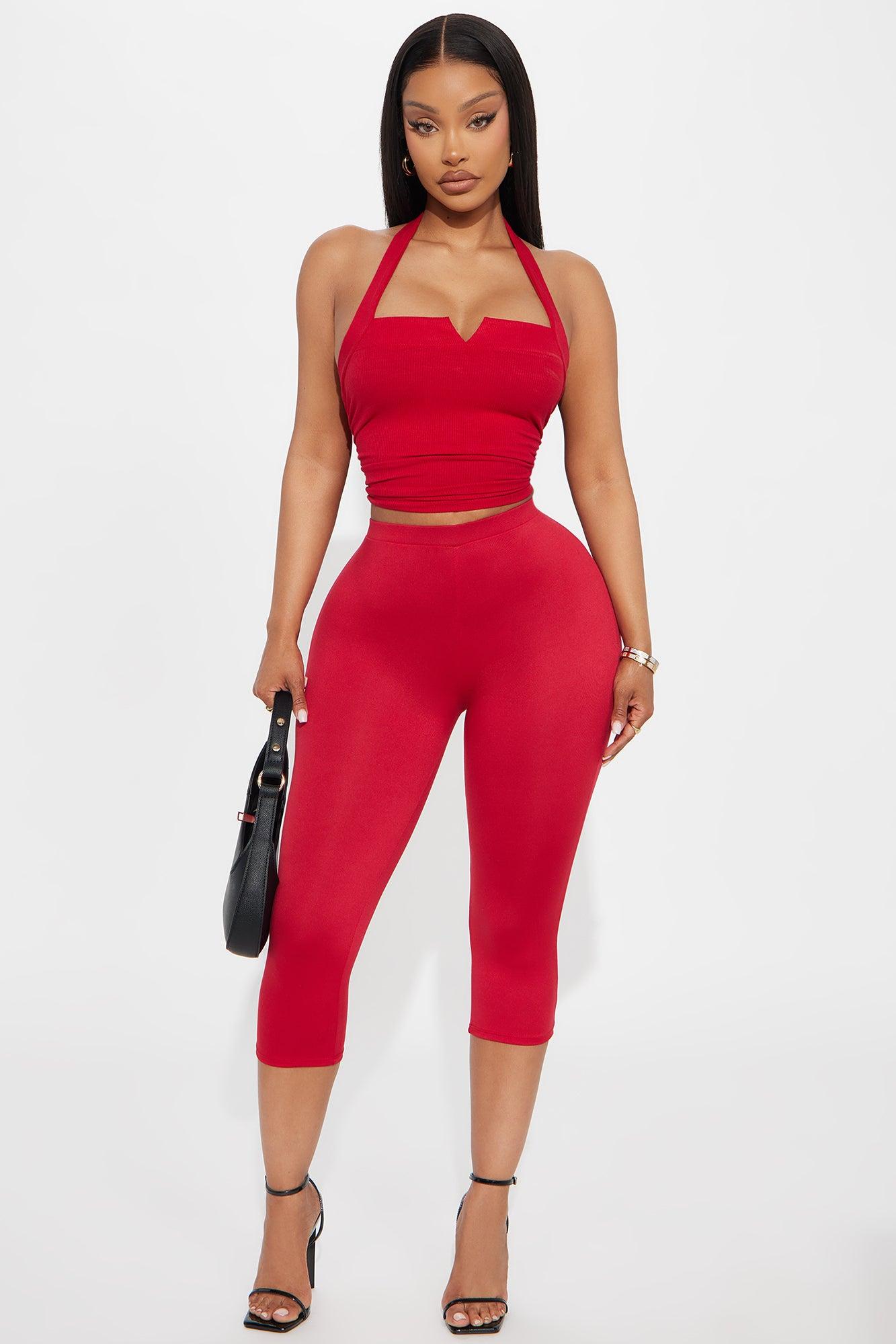 Gail Ribbed Halter Top - Red Product Image