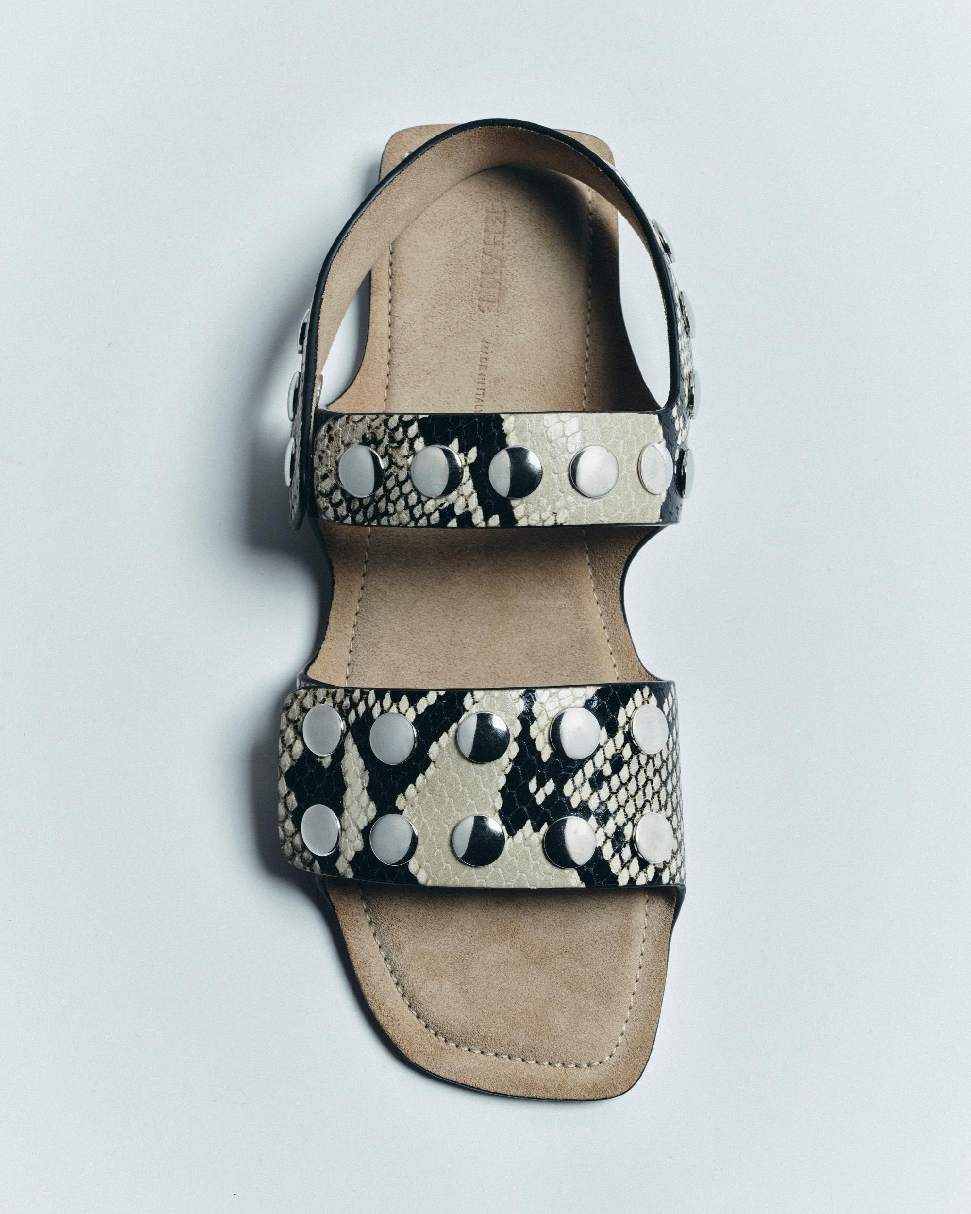 Boden Sandal in Natural Python-Embossed Leather with Silver Studs Product Image