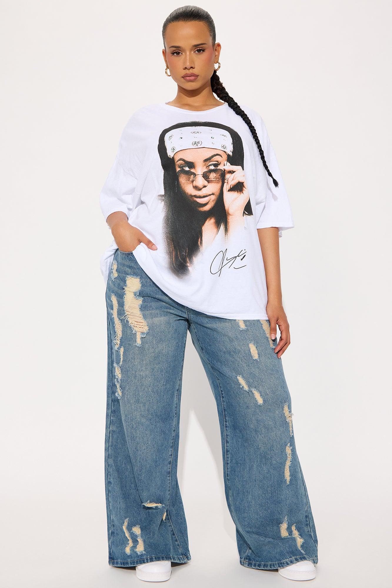 Aaliyah Washed Oversized Tee - White Female Product Image