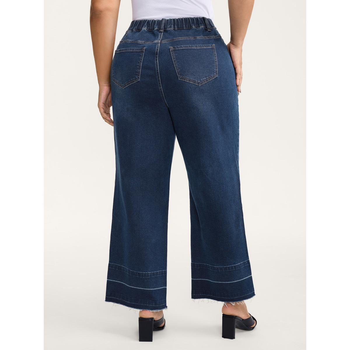 Plus Size Stretch Frayed Hem Straight-Leg Jeans Women Bluevintage Leisure High stretch Slanted pocket Jeans BloomChic 24/3X Product Image