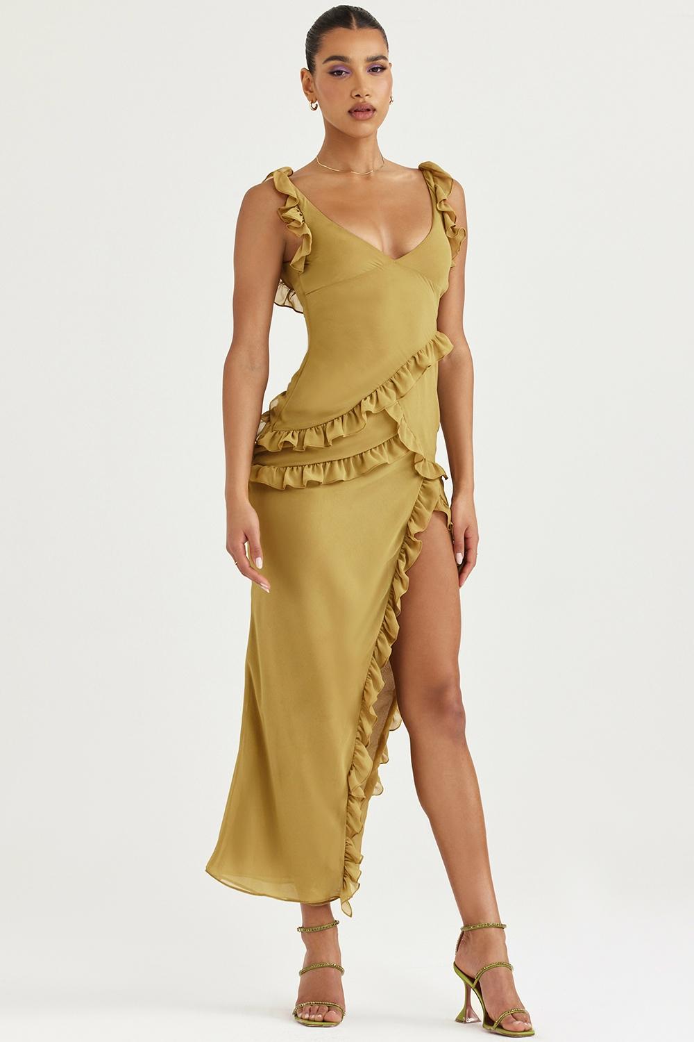Pixie  olive ruffle maxi dress Product Image
