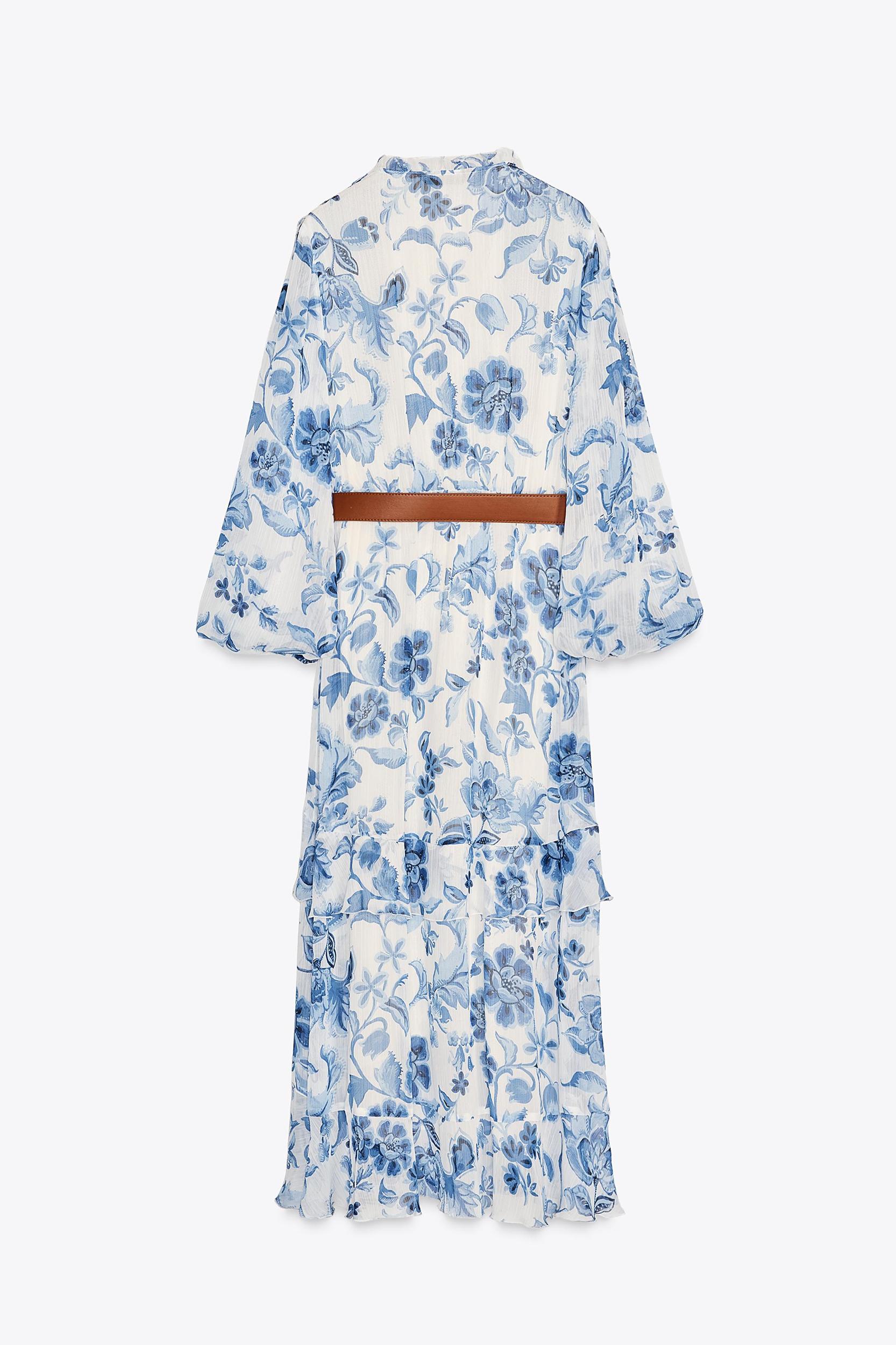 BELTED PRINTED MIDI DRESS Product Image