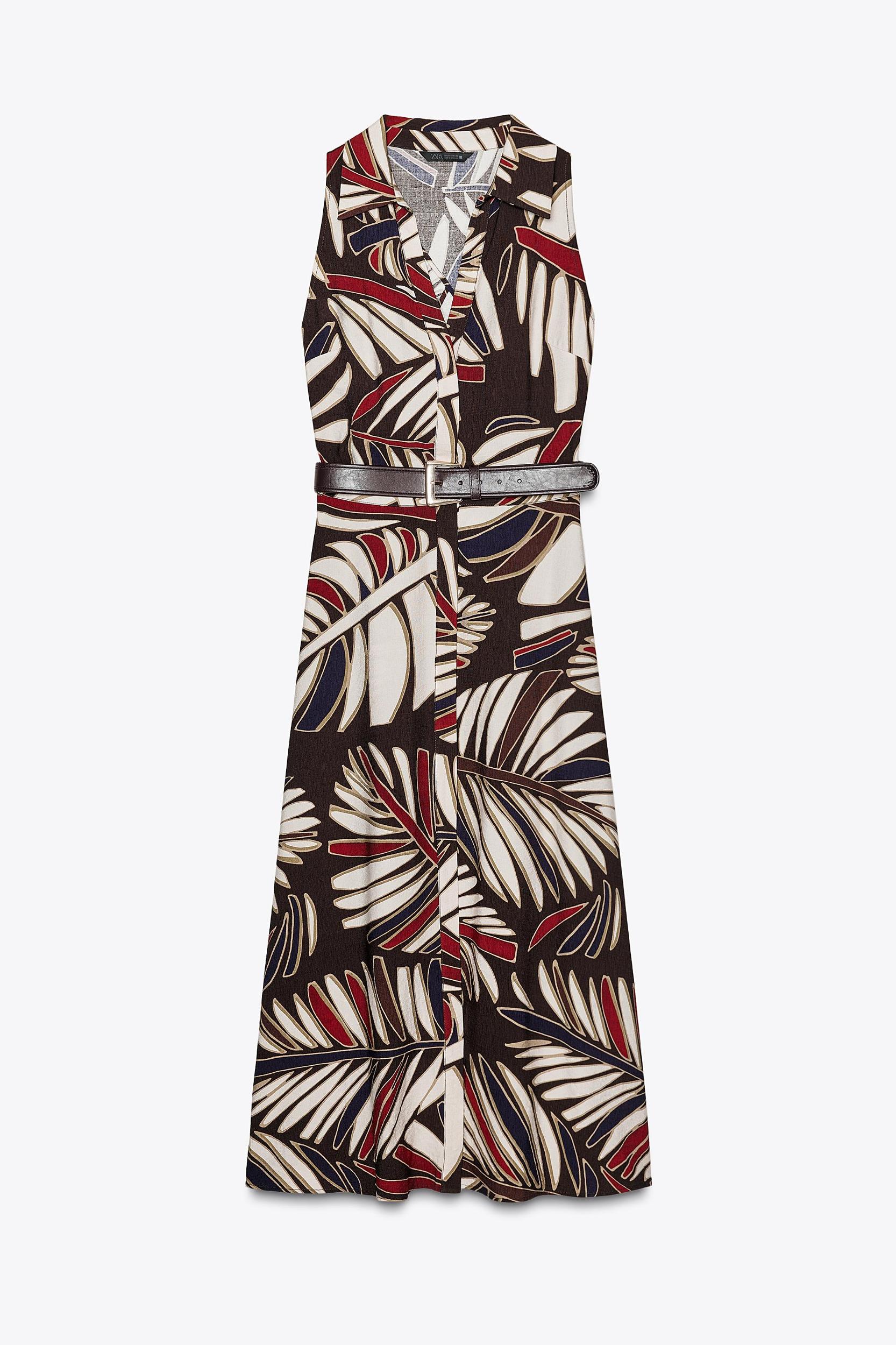 BELTED PRINTED MIDI DRESS Product Image