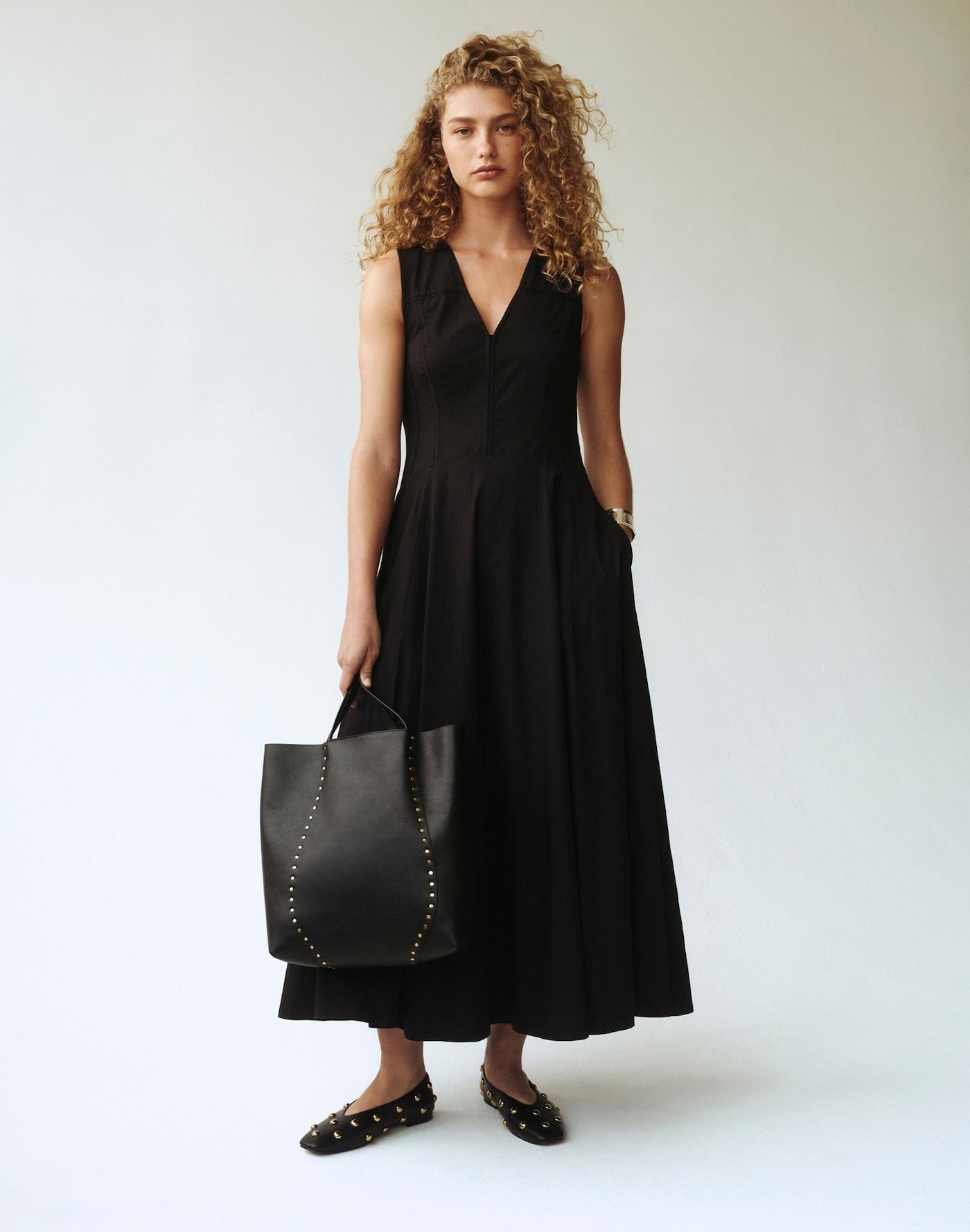 Poplin V-Neck Circle Midi Dress Product Image