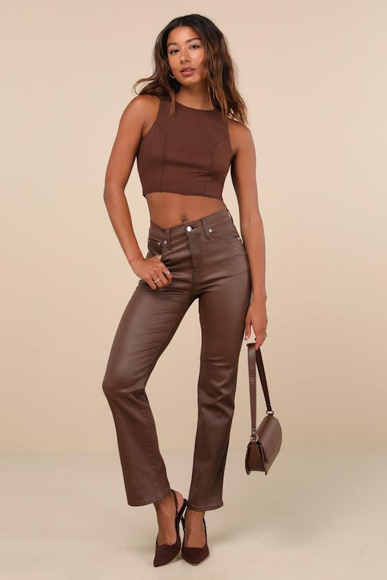 Coveted Essence Dark Brown Mesh Cutout Tie-Back Crop Tank Top Product Image