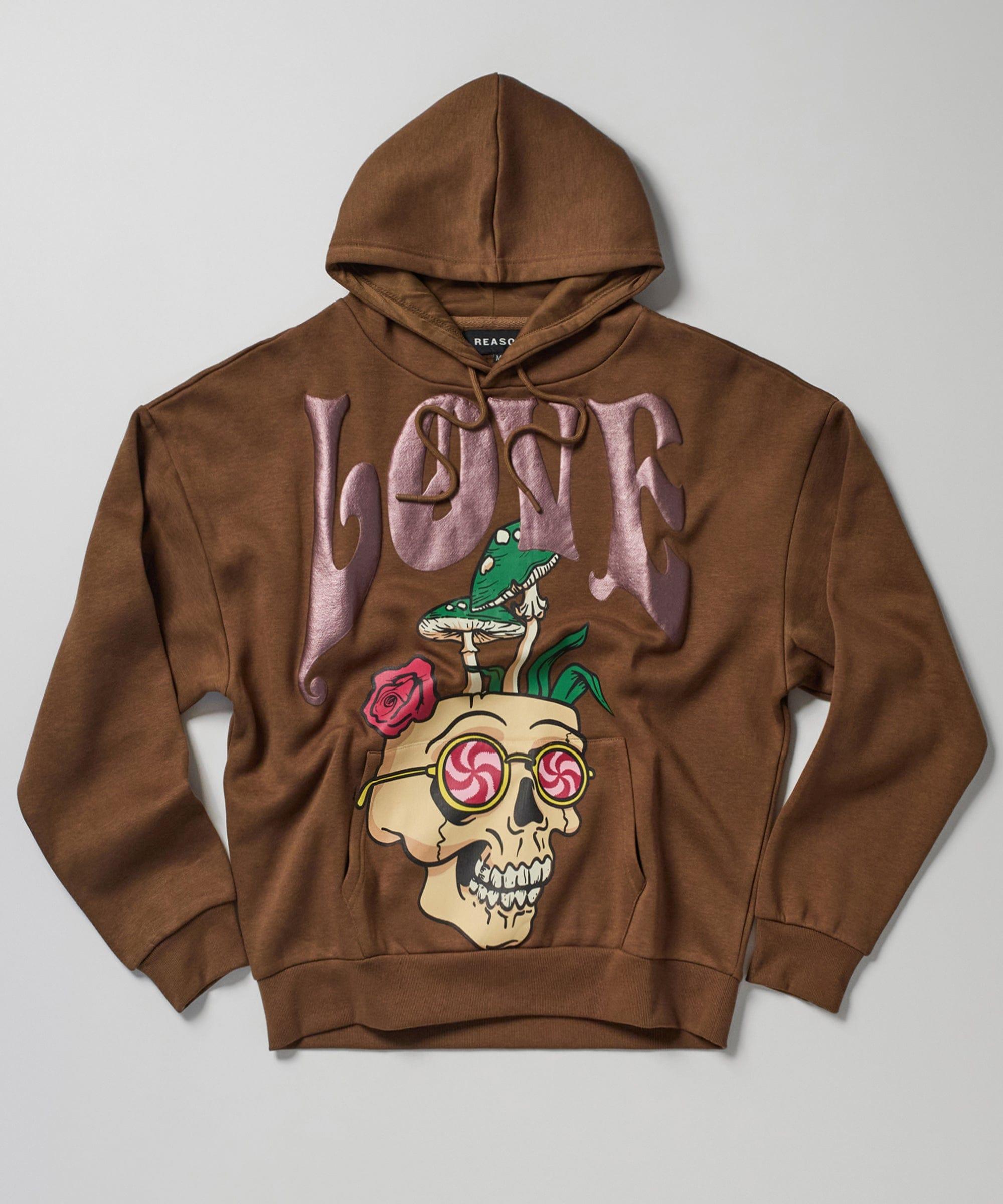 Love Hate Puff Print Hoodie - Khaki Product Image