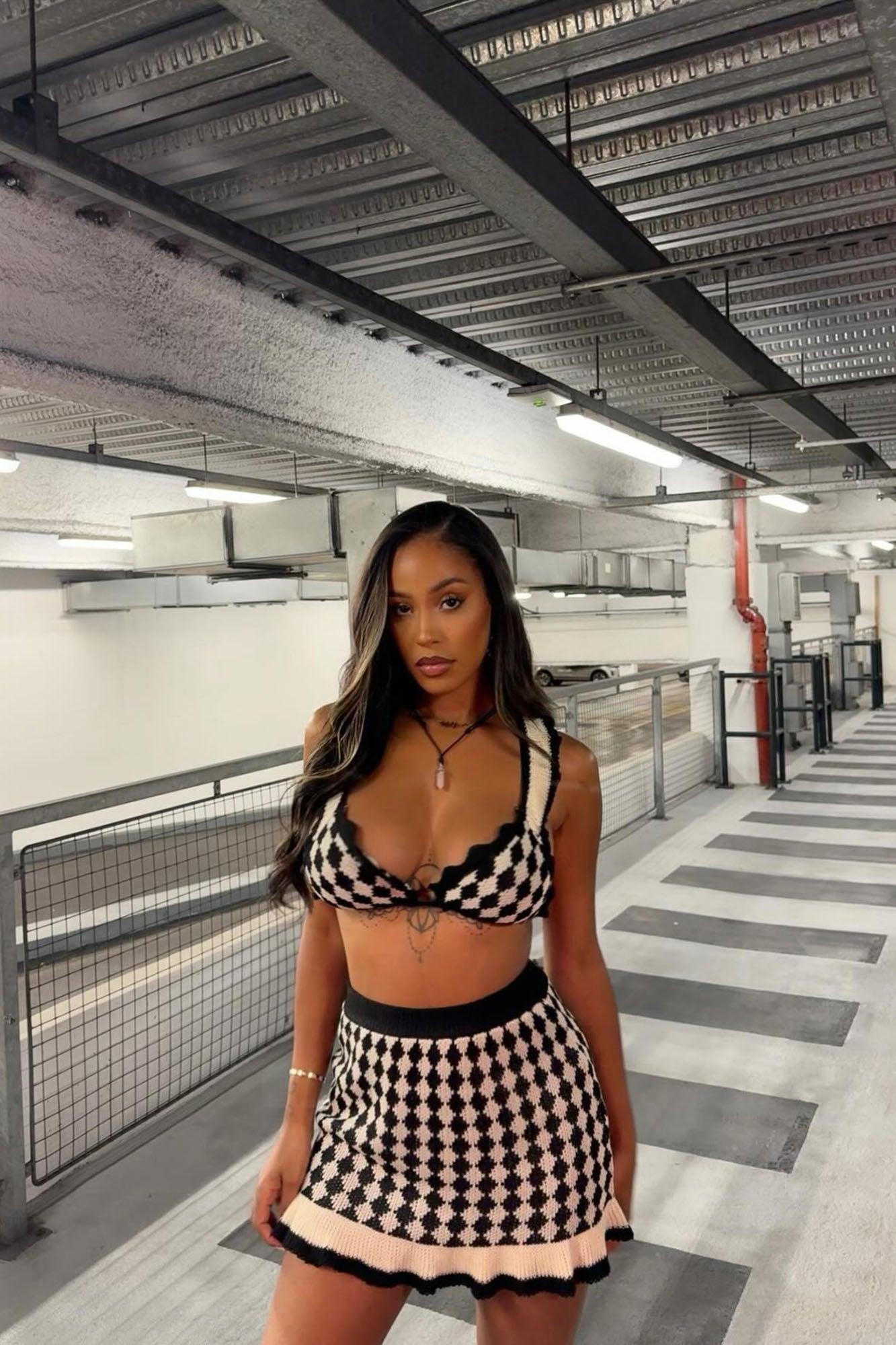 Check Mate Sweater Skirt Set - Black/White Product Image