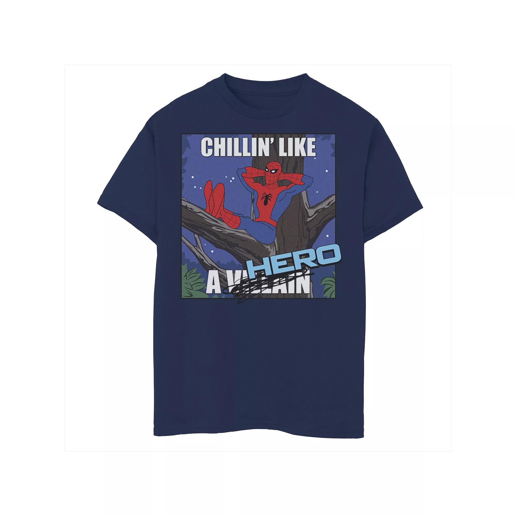 Boys 8-20 Marvel Spider-Man Chillin Like A Hero Cross Out Portrait Graphic Tee, Boys Blue Product Image