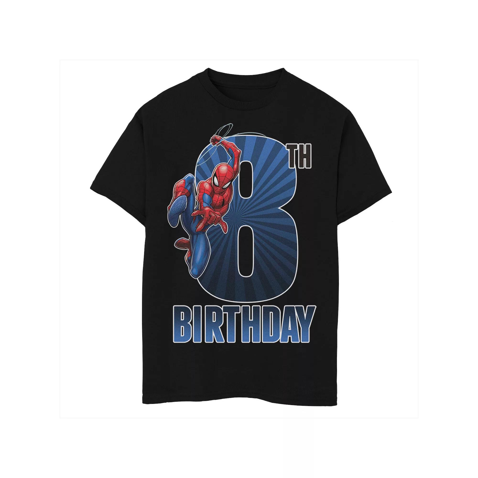 Boys Marvel Spider-Man Swinging 8th Birthday Husky Graphic Tee, Boy's, Size: Large HUSKY, Black Product Image