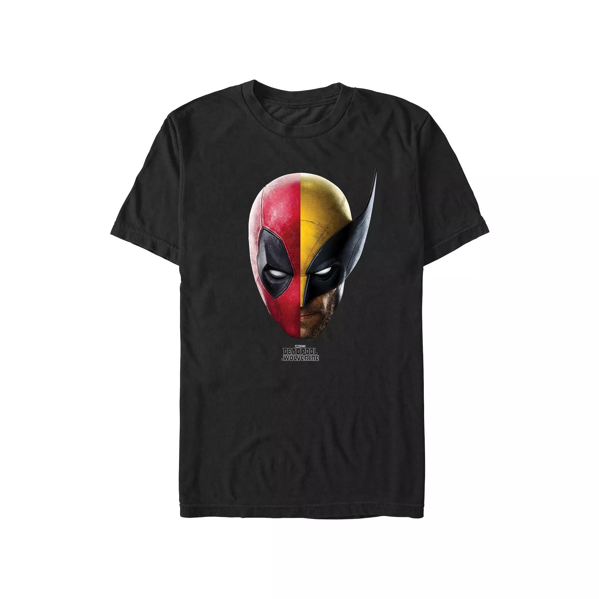 Men's Marvel Deadpool And Wolverine Half Masks Graphic Tee, Size: Large, Black Product Image