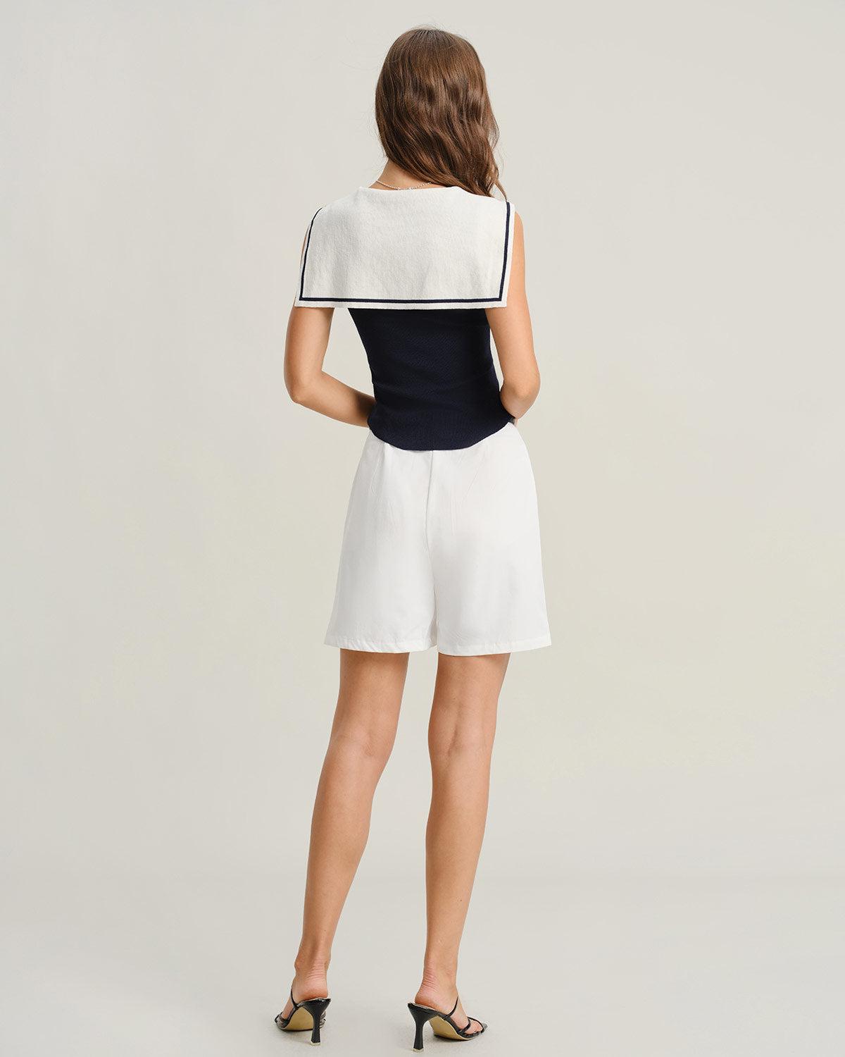 Blue Contrast V Neck Tank Top Product Image