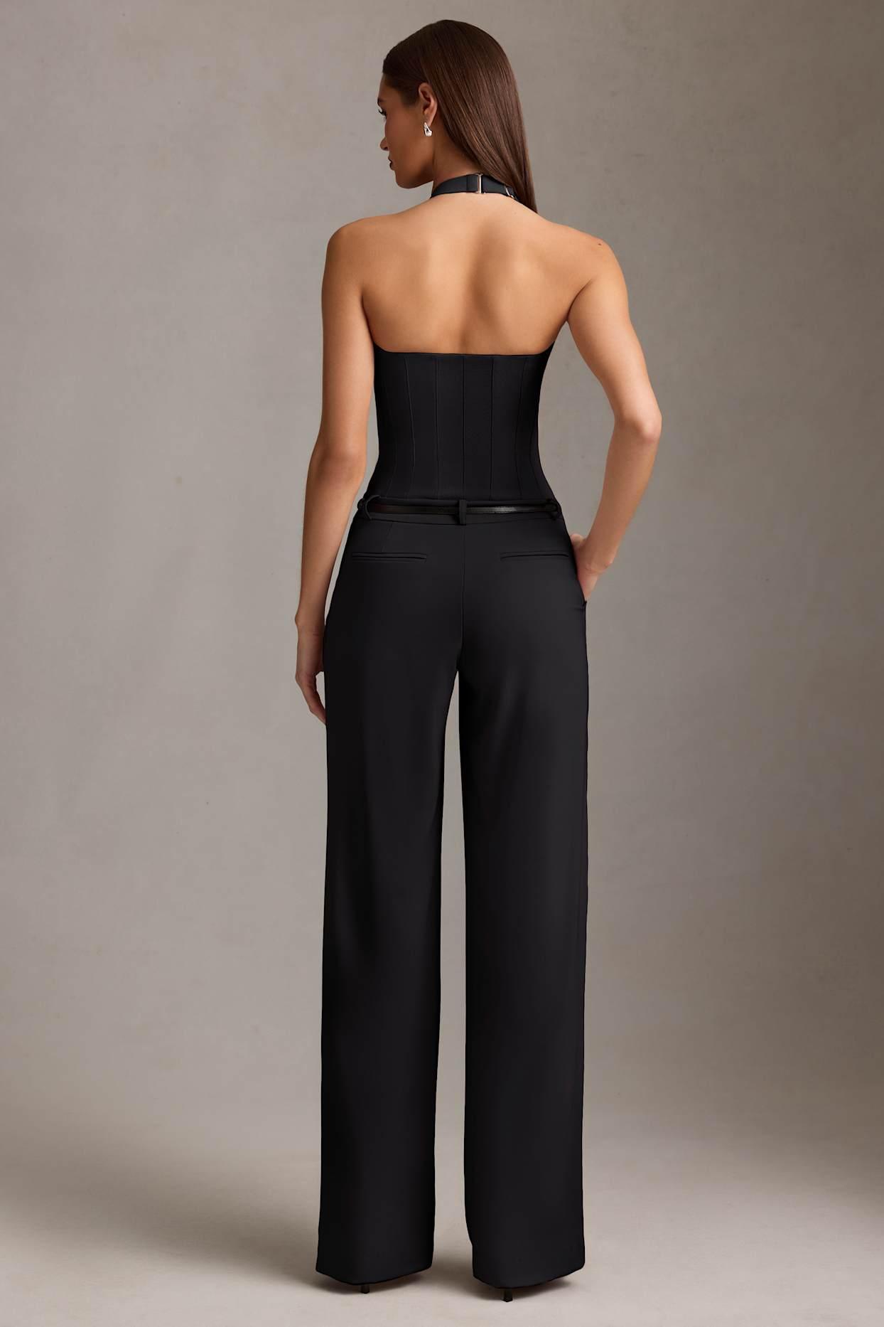 Corset-Detail Halterneck Jumpsuit in Black Product Image