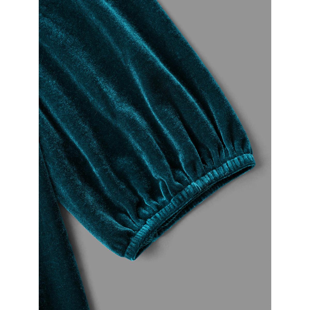 Plus Size Aegean Plain Hollow Out Gathered Velvet Blouse Women Cocktail Long Sleeve Round Neck Party Blouses BloomChic 30/6X Product Image