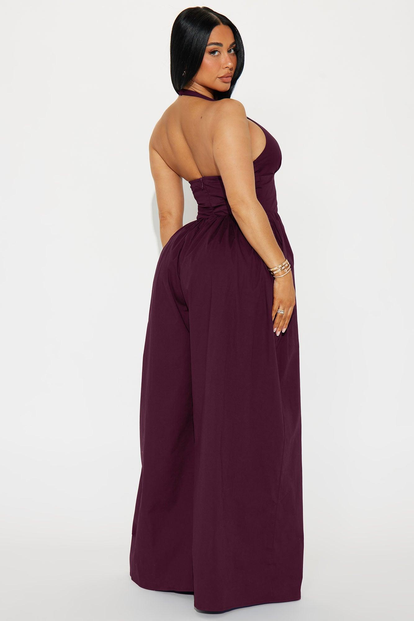 Lighter Than Air Poplin Halter Jumpsuit - Wine Product Image
