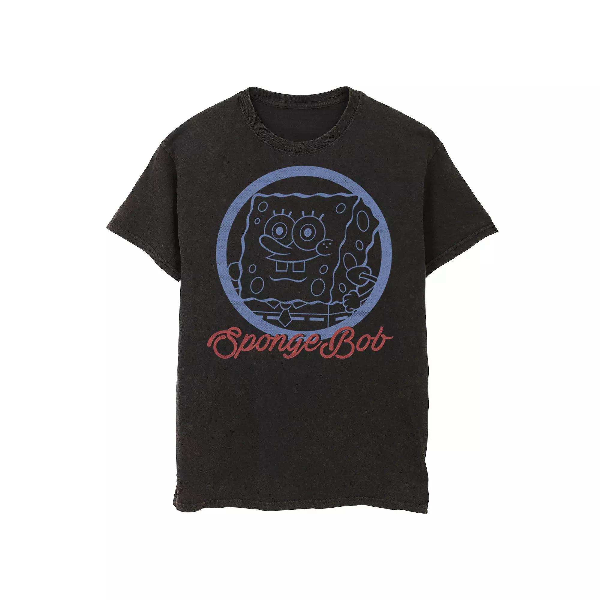 Men's Nickelodeon SpongeBob SquarePants Line Art Cursive Logo Portrait Graphic Tee,  Product Image