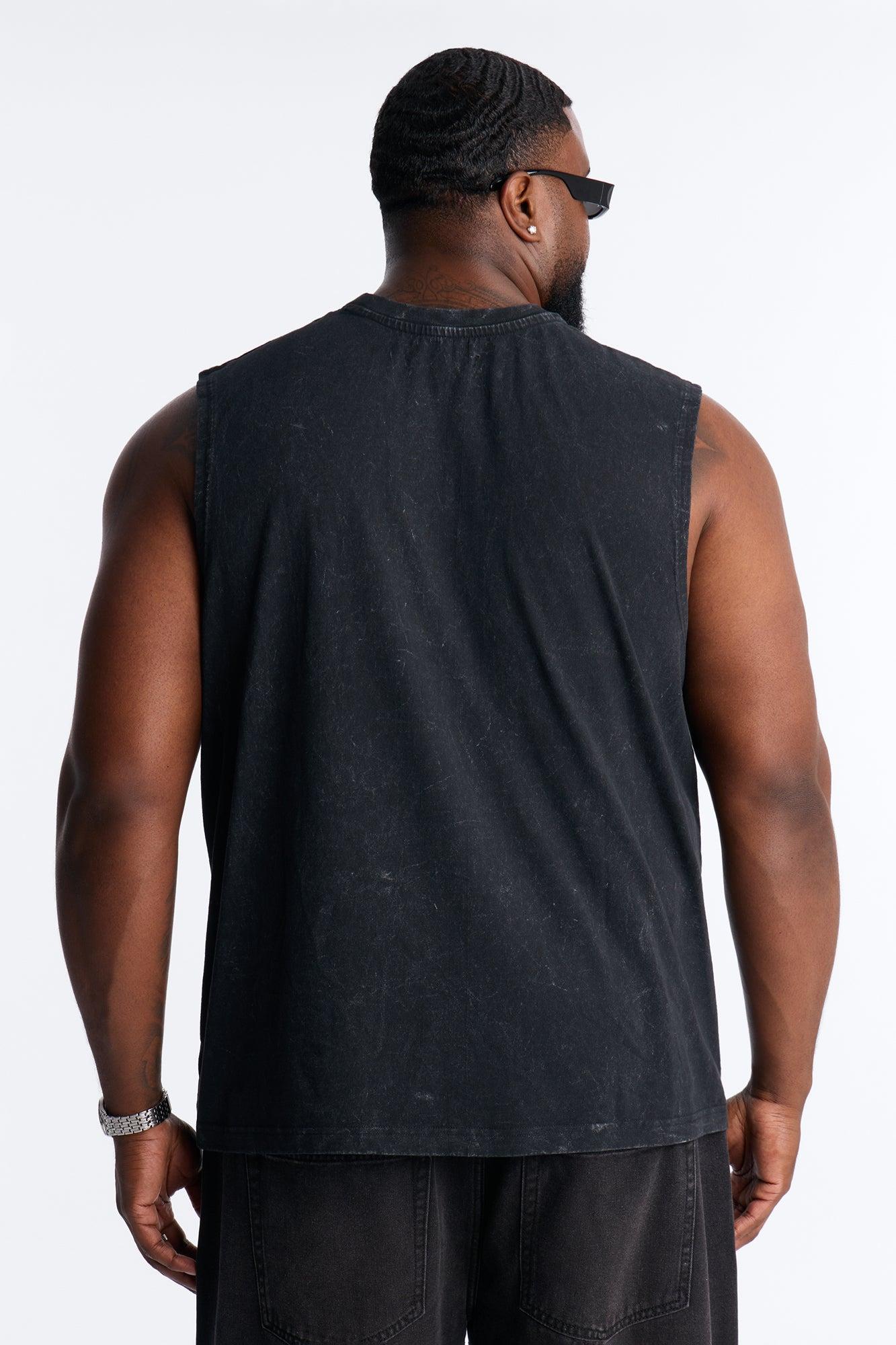 Sacred Blessed Washed Muscle Tee - Black Male Product Image
