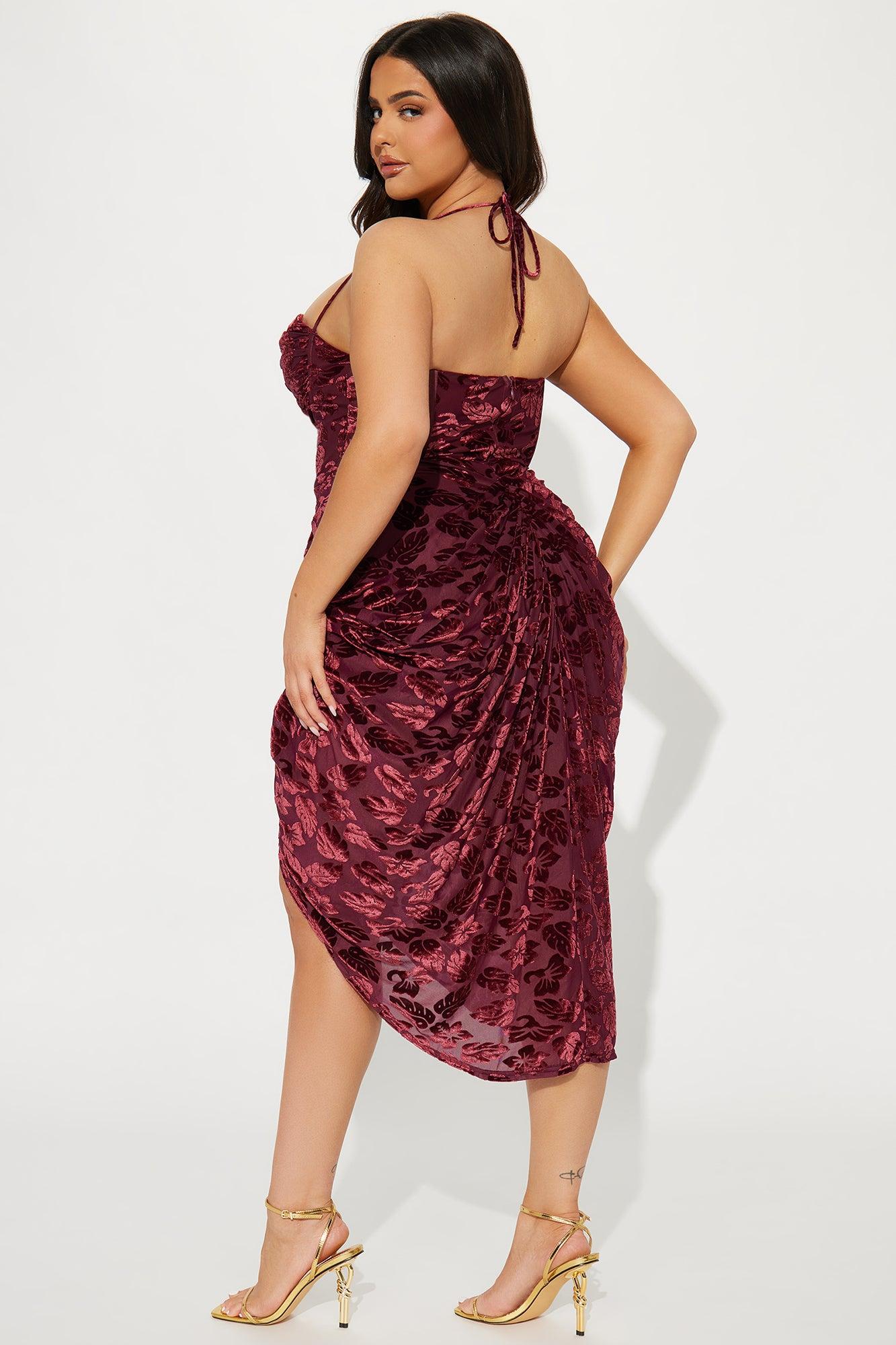 Honolulu Evenings Velvet Midi Dress - Wine Product Image