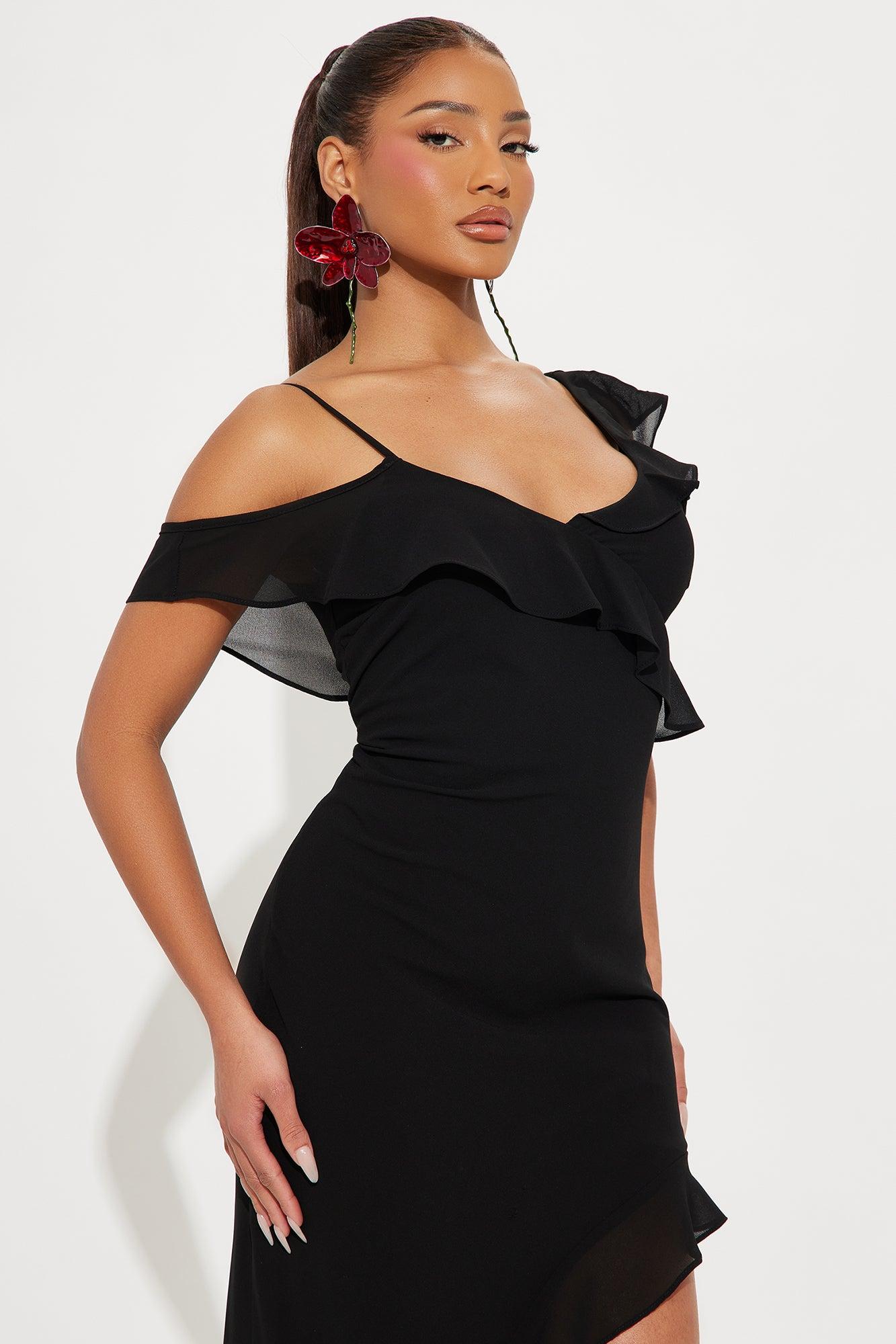 Barbara Asymmetrical Maxi Dress - Black Product Image