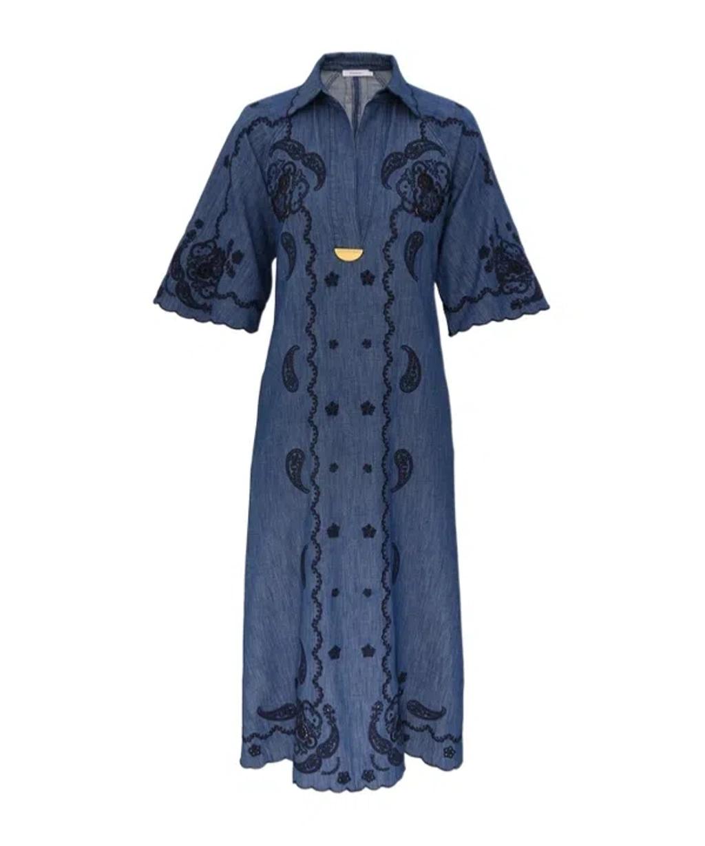 ZIMMERMANN Womens Railway Blue Aster Embroidered Denim Midi Dress Xs Product Image