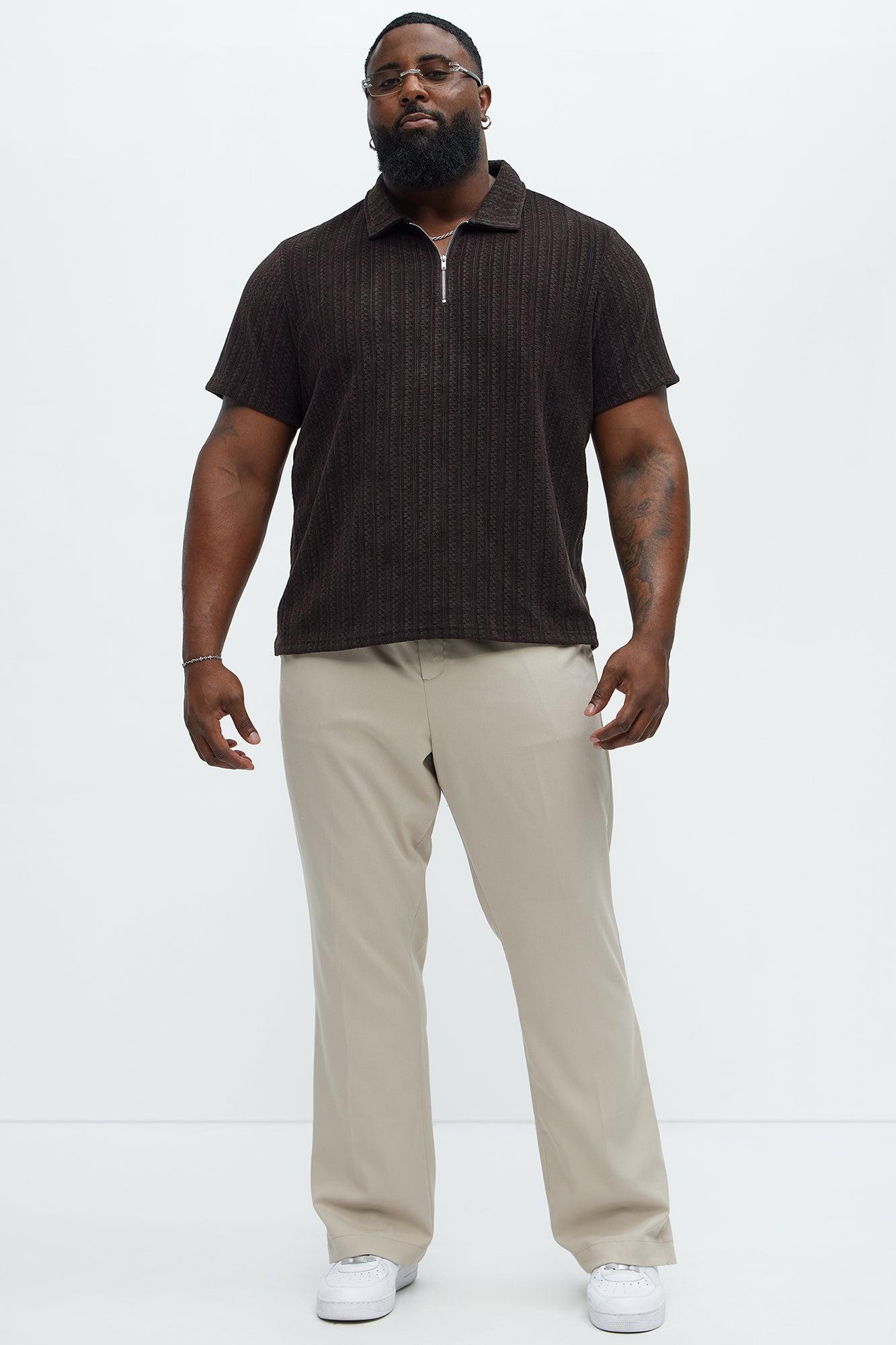 Stripe Texture Quarter Zip Polo Shirt - Chocolate Product Image