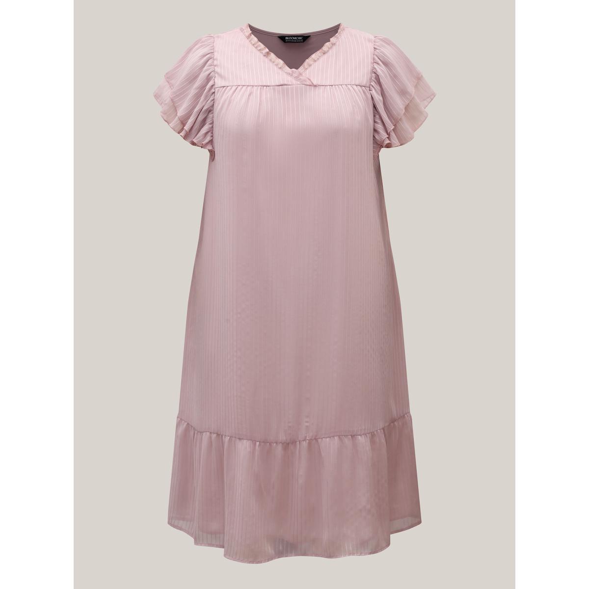 Plus Size Sheer Textured Layered Ruffled Sleeve Midi Dress Nudepink Women V-neck Cap Sleeve Curvy BloomChic 30/6X Product Image
