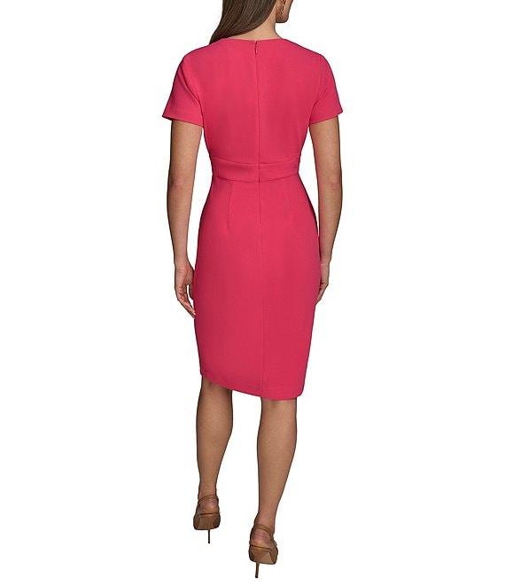 Donna Karan Cady Crepe Split V-Neck Short Sleeve Sheath Midi Dress Product Image