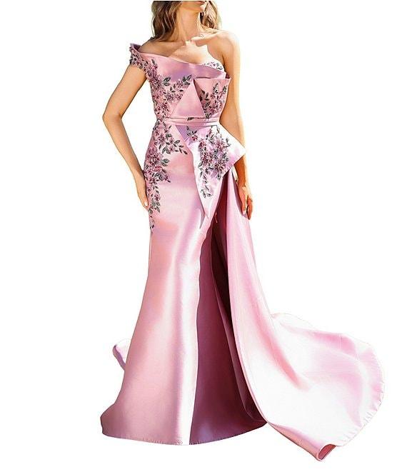 Terani Couture Mikado Embellished Bodice One Off-The-Shoulder A-Line Gown Product Image