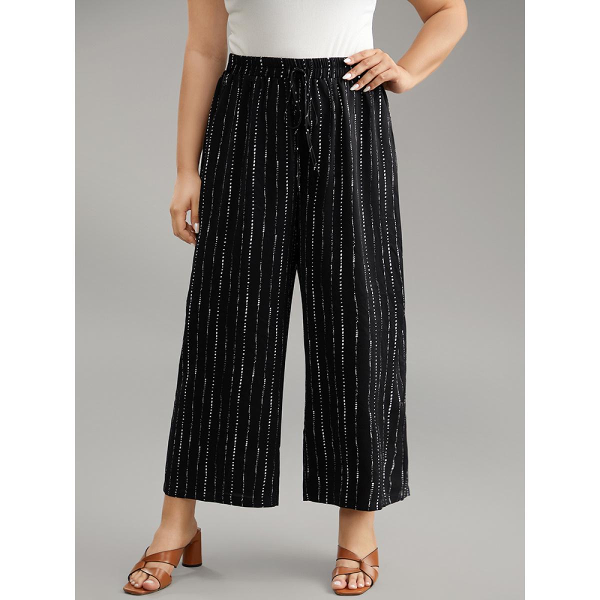 Plus Size Polka Dot Striped Ties Wide Leg Pants Women Black Vacation Wide Leg High Rise Dailywear Pants BloomChic 18-20/2X Product Image