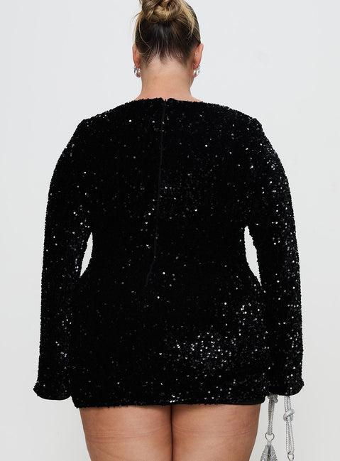 Vinelle Long Sleeve Mini Dress Black Curve Product Image