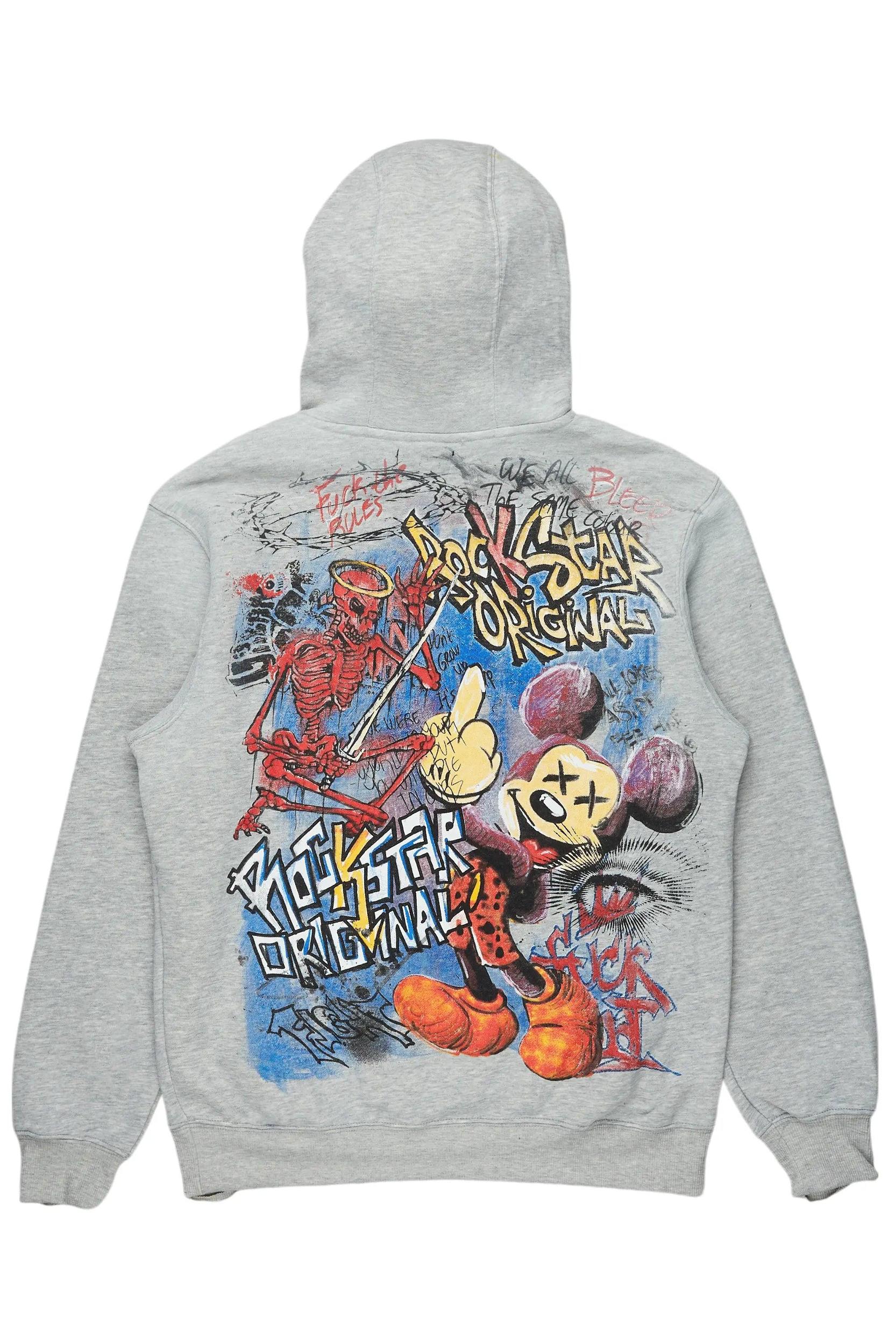 Yooz Heather Grey Graphic Hoodie Male Product Image