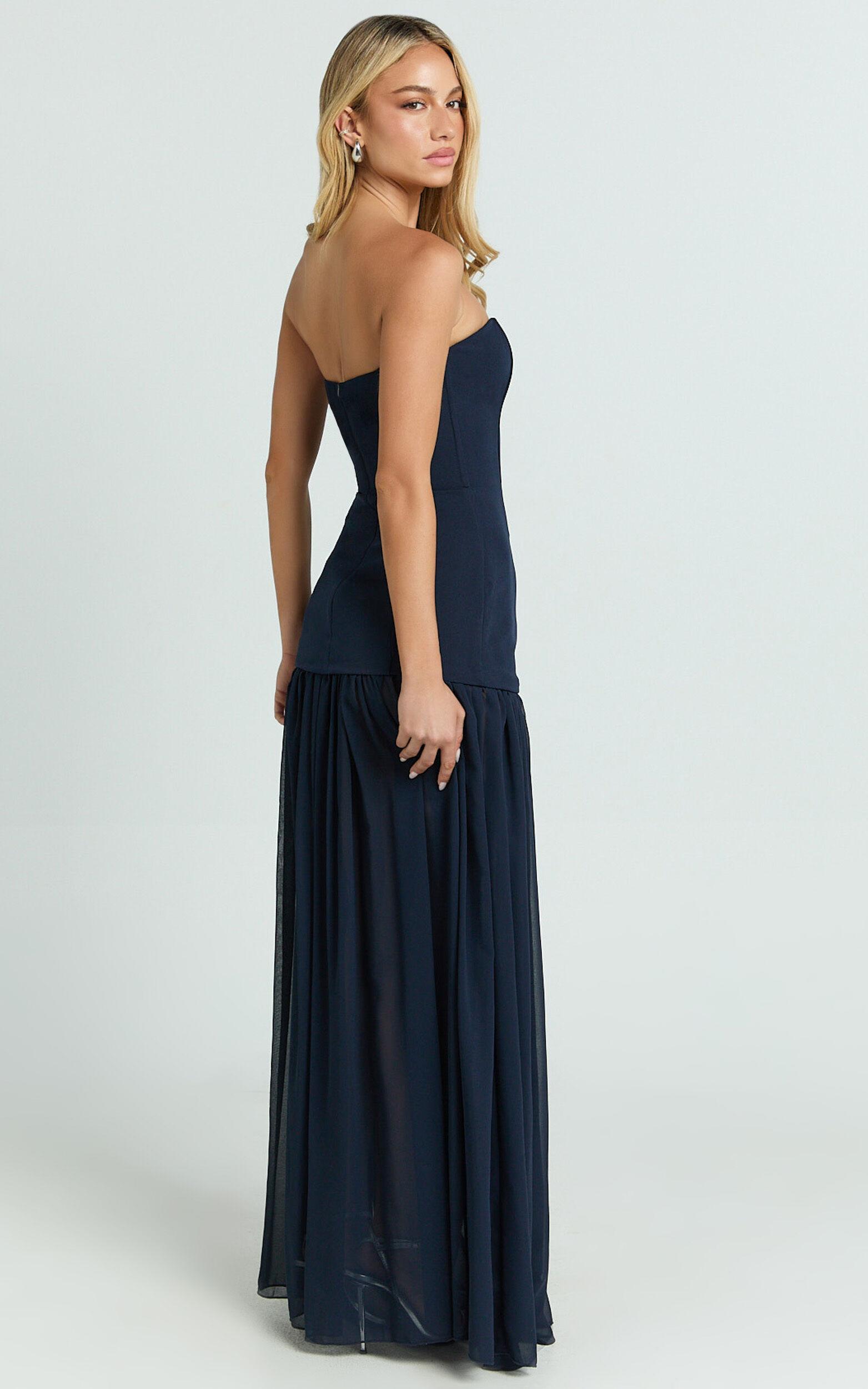 Jocelyn Maxi Dress - Strapless Ruched Fit And Flare Dress in Navy Product Image