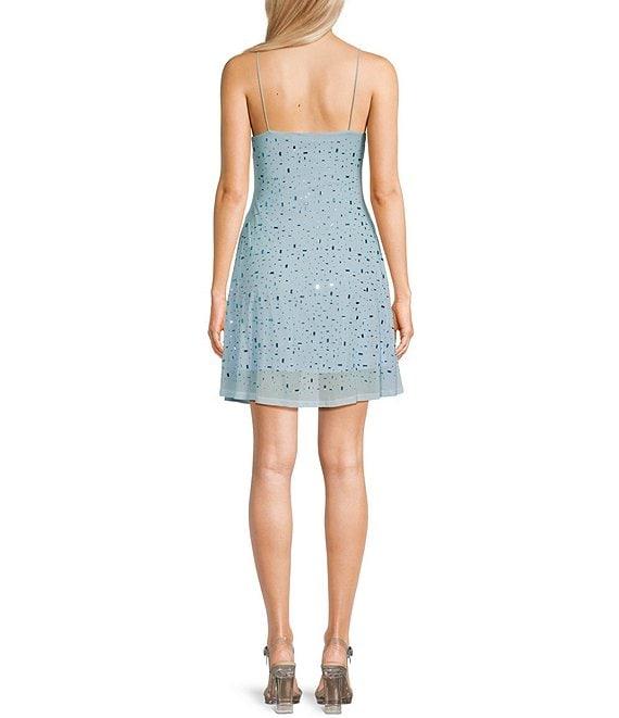 Jump Rhinestone Scoop Neck Spaghetti Strap A-Line Dress Product Image