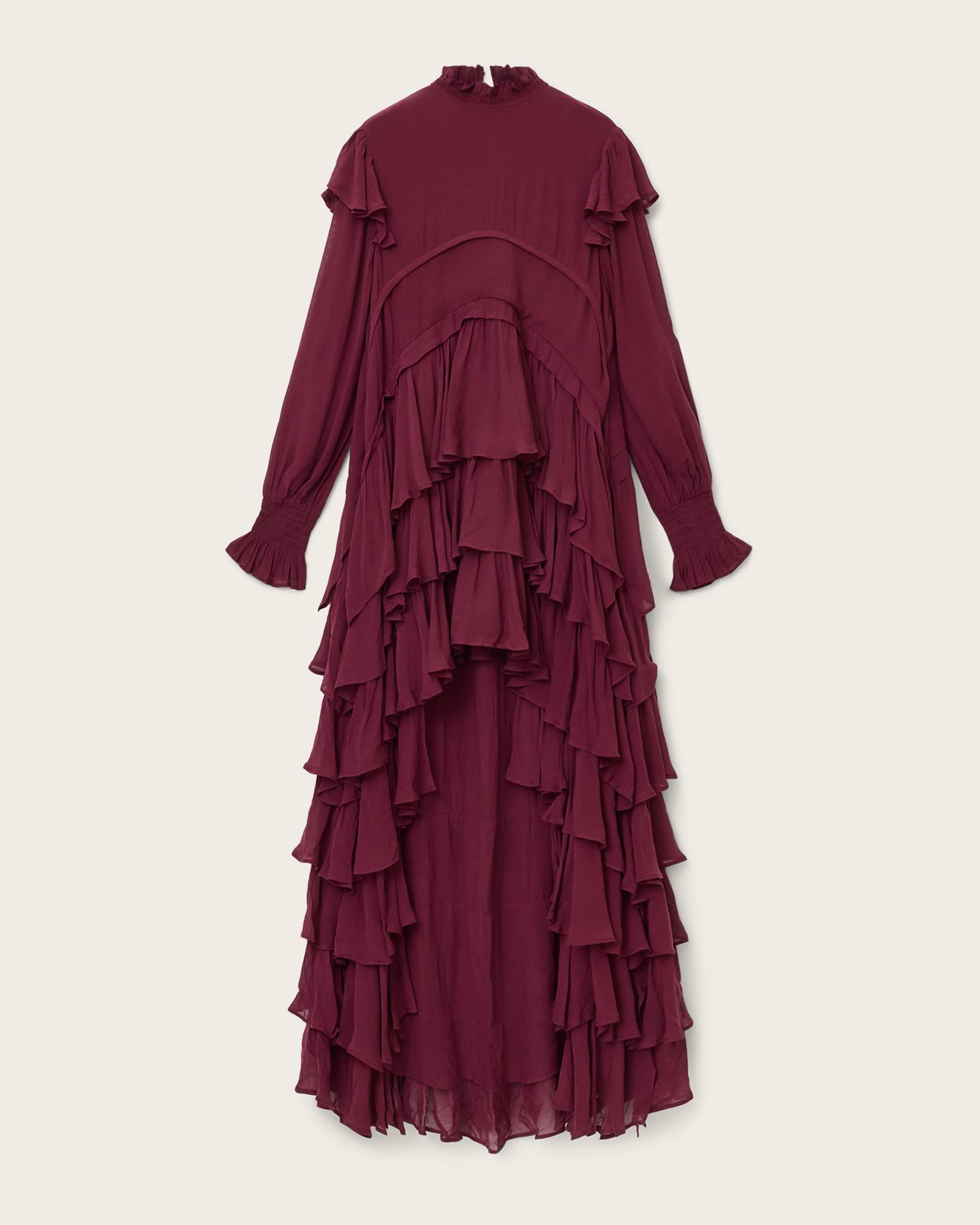 Cavarly Tiered Ruffle Maxi Dress TAWNY PORT RED | ALLSAINTS US Product Image