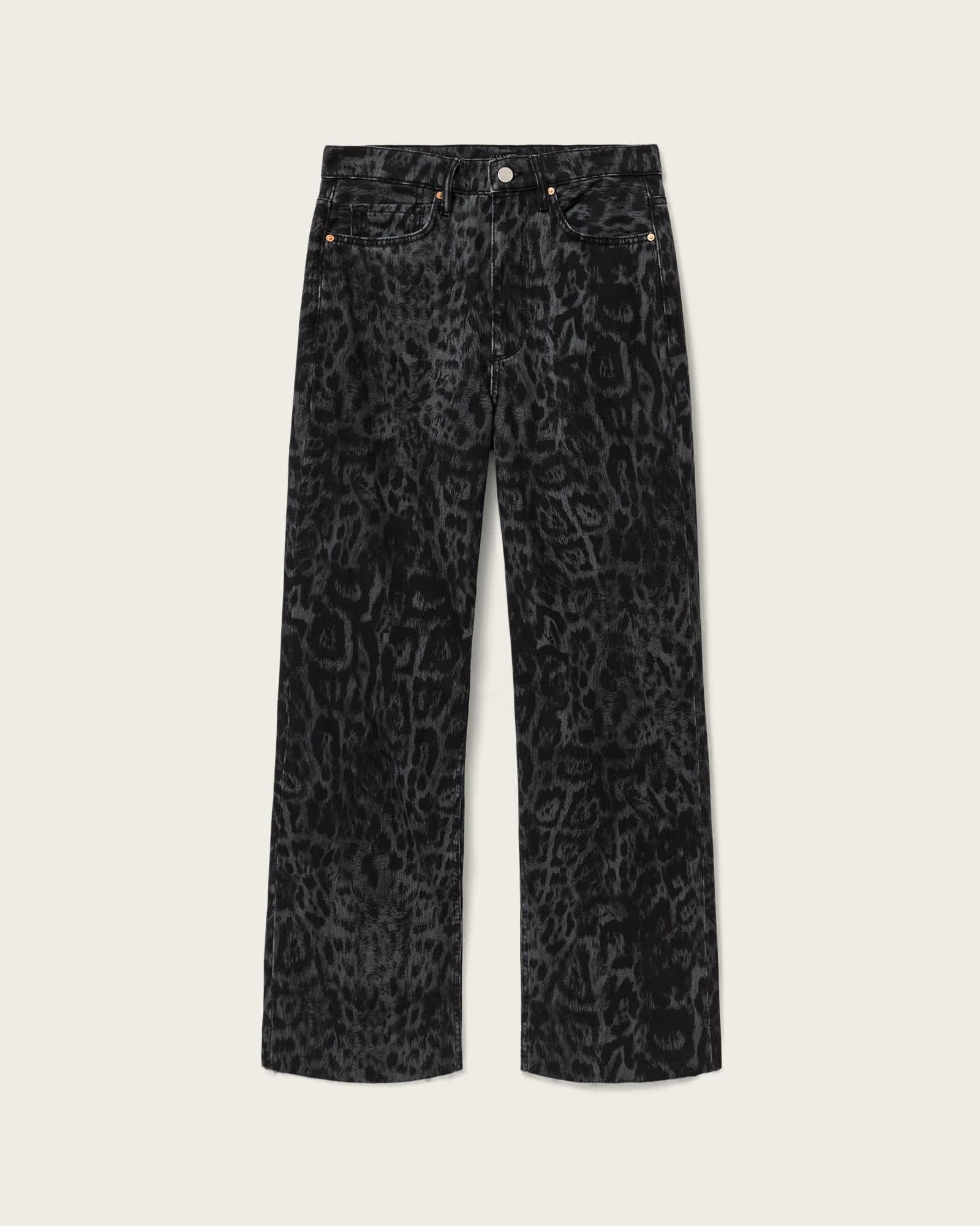 Blake Wide Leg Leopard Print Jeans LEPPO BLACK | ALLSAINTS US Product Image
