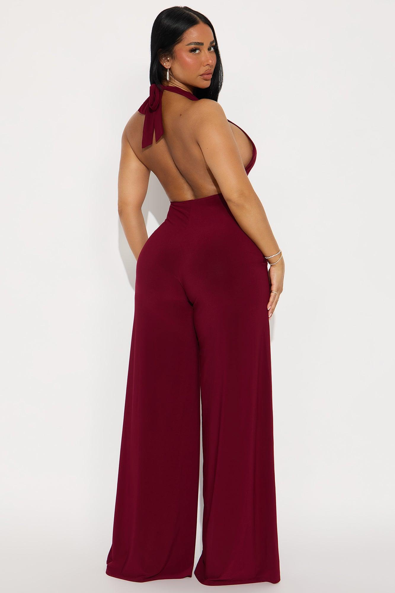 Liana Halter Wide Leg Jumpsuit - Burgundy Female Product Image