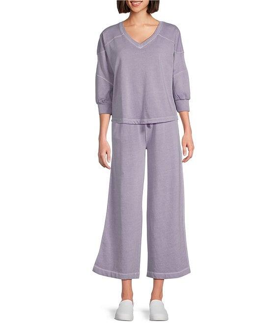 Westbound Knit 3/4 Sleeve V-Neck Stripe Detail Top Product Image